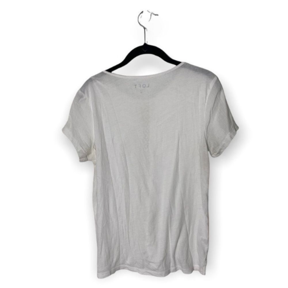 Ann Taylor Ann Taylor LOFT White Crochet Detail T-Shirt Size M Size M / US 6-8 / IT 42-44 - 3 Thumbnail