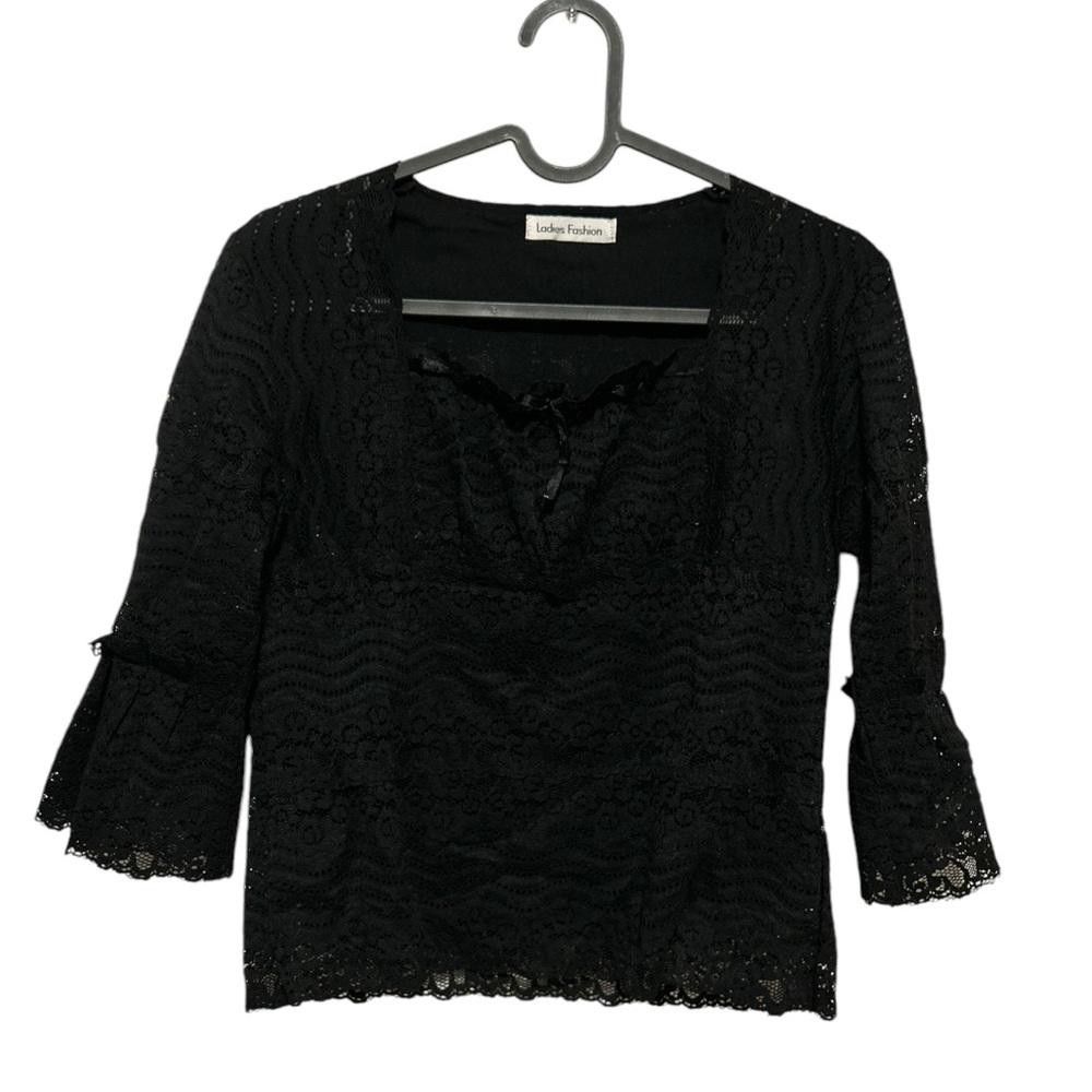 Designer Black Lace Blouse - Ladies Fashion Size S / US 4 / IT 40 - 1 Thumbnail