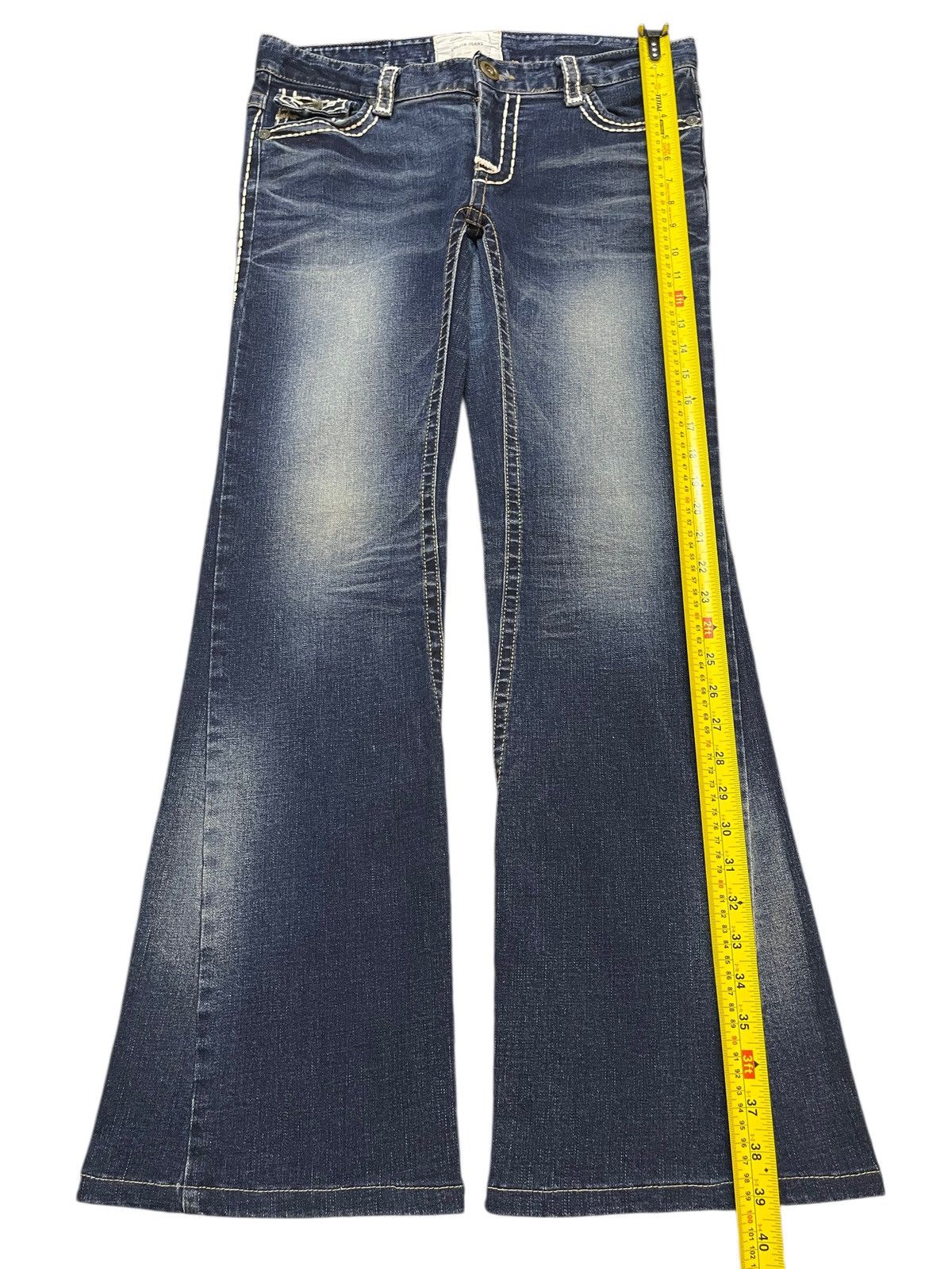 If Six Was Nine Vintage Y2K Lolita Faded Wash Whiskers Spiral Wide Leg Flare Size US 33 - 13 Thumbnail