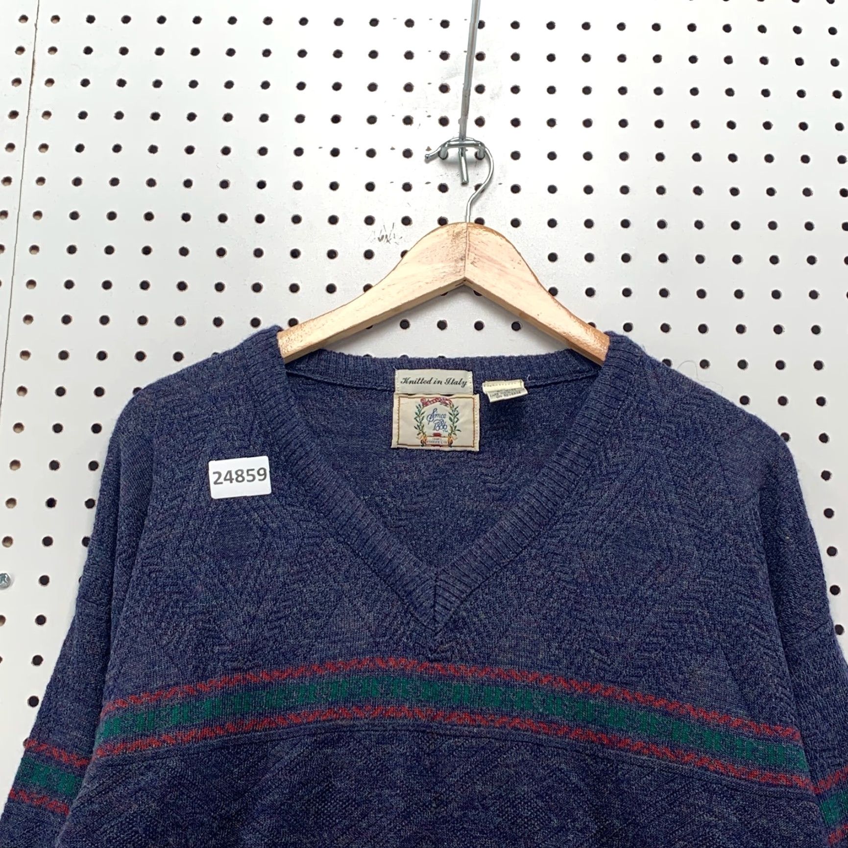 Sears VTG Sears Roebuck V-Neck Sweater Blue Wool Blend M Made in Italy 22x28.5 Striped 80s 90s Mens Sweater Size US M / EU 48-50 / 2 - 2 Thumbnail