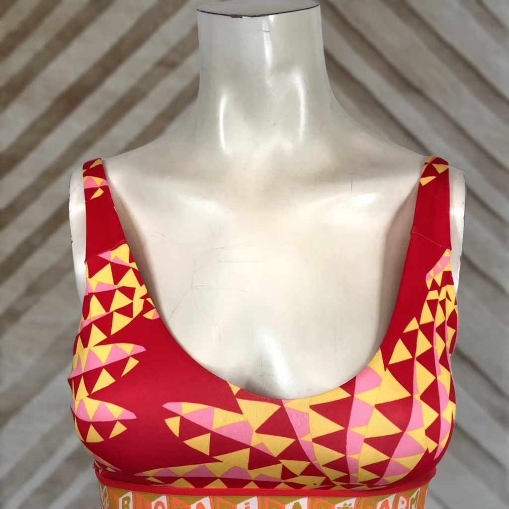 Adidas Adidas x FARM Rio Medium Support Sports Bra Red Geometric AEROREADY Women XS A-C Sports Bra Size ONE SIZE - 1 Thumbnail