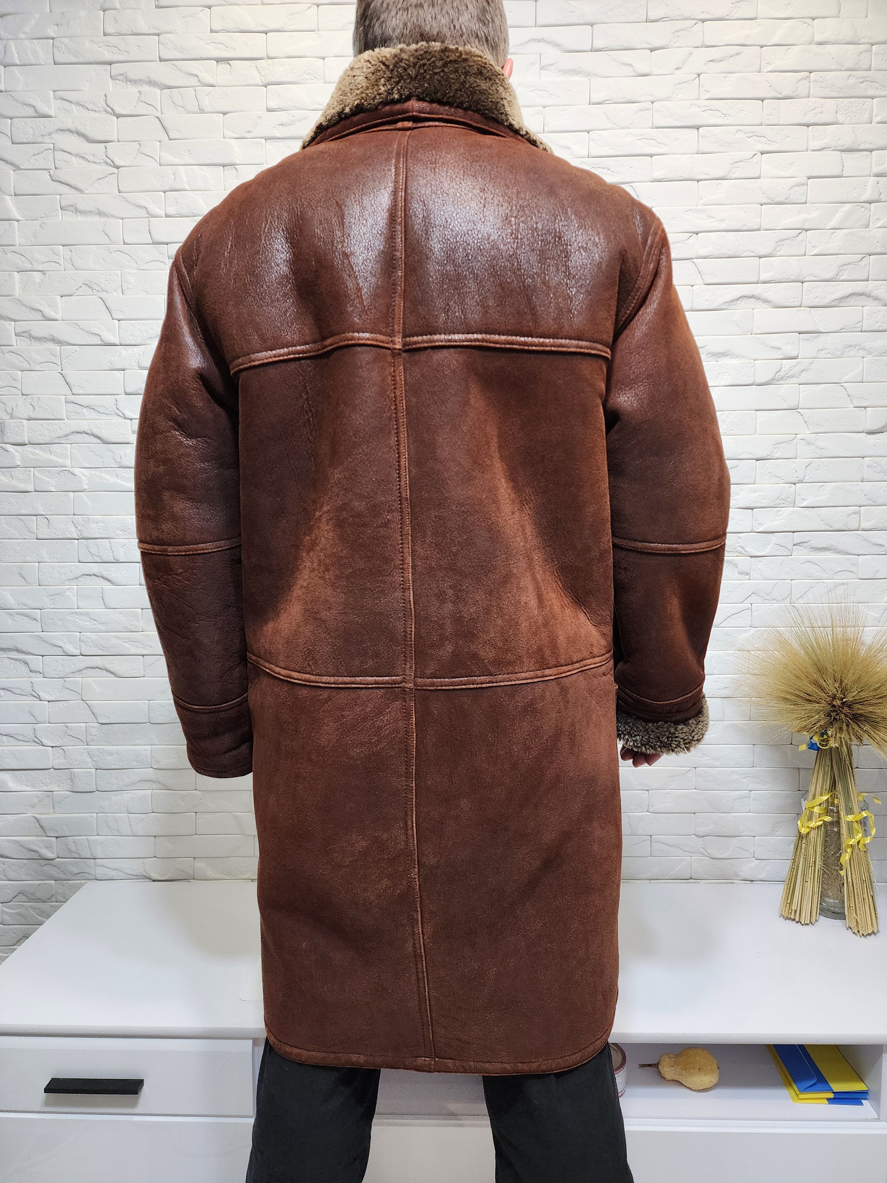 Genuine Leather Men's Brown Sheepskin Coat: Genuine Fur, Button Closure Size US XXL / EU 58 / 5 - 6 Thumbnail