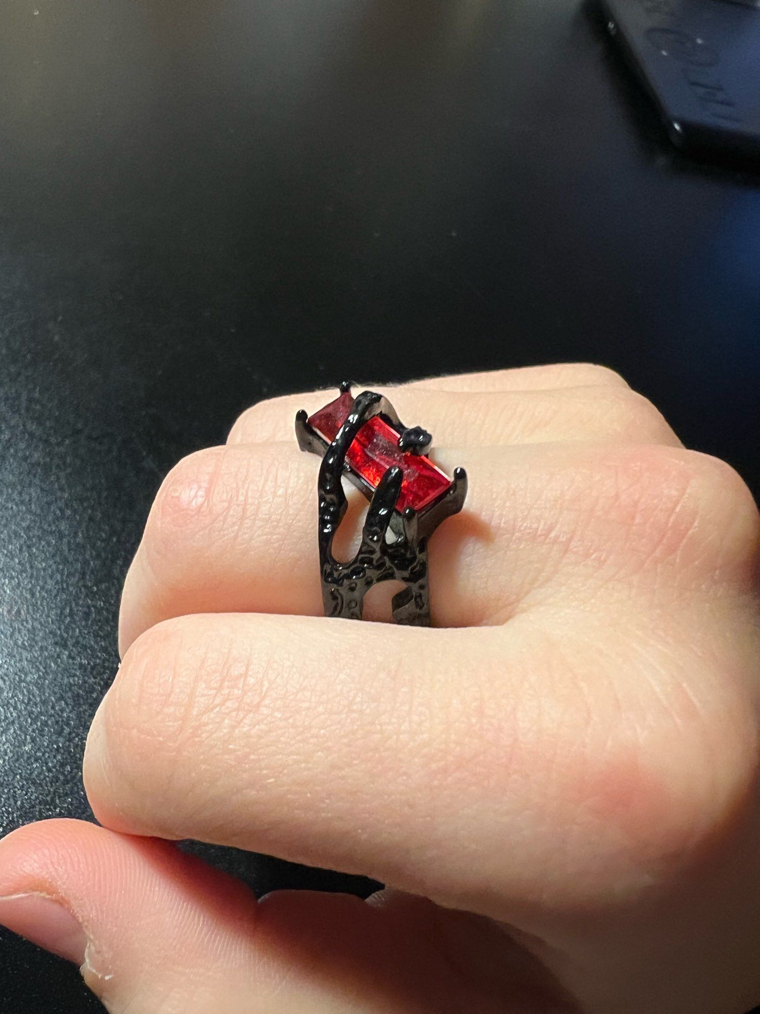 Jewelry Zircon Black Ring Tone Vine Twins Red Rhinestones Size ONE SIZE - 5 Thumbnail