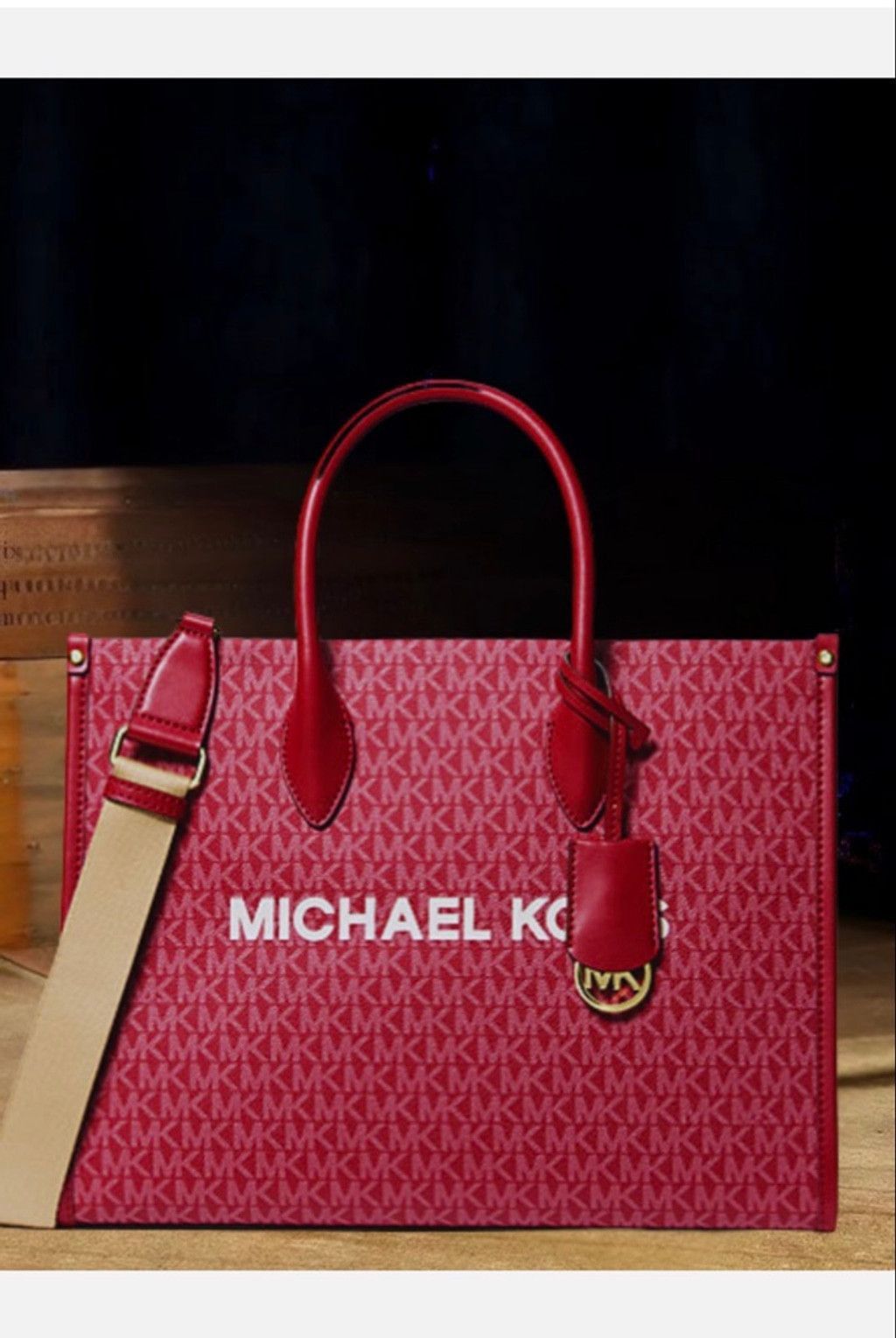 Michael Kors Michael Kors Mirella EW Tote Bag Red with Beige Strap Size ONE SIZE - 1 Thumbnail