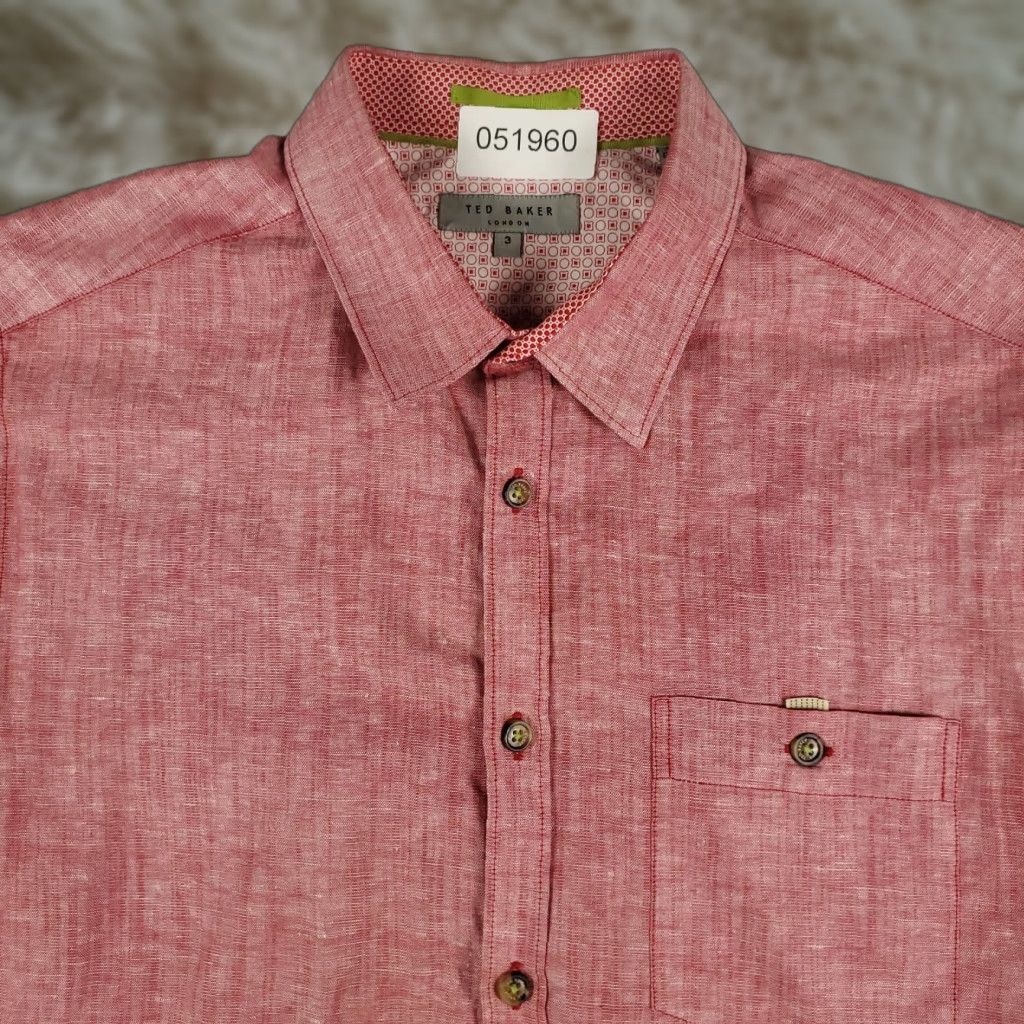 Ted Baker Ted Baker London Shirt Size 3 Red Short Sleeve Button-Up Cotton Casual Dress Shirt Regular Fit Mens Size US S / EU 44-46 / 1 - 1 Thumbnail