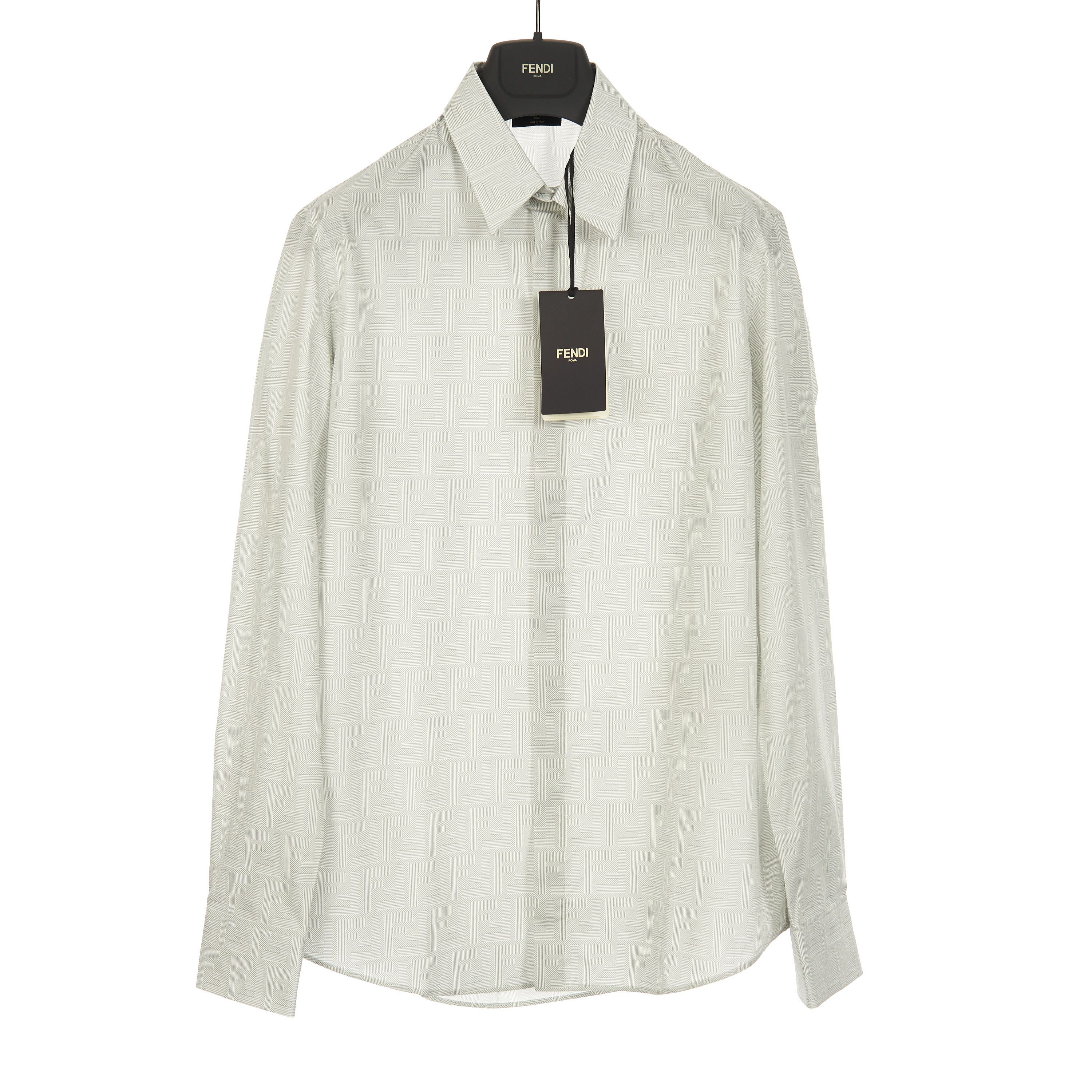 Fendi Longsleeve Shirt In Beige Cotton With Fendi Motif Print Size US M / EU 48-50 / 2 - 1 Thumbnail