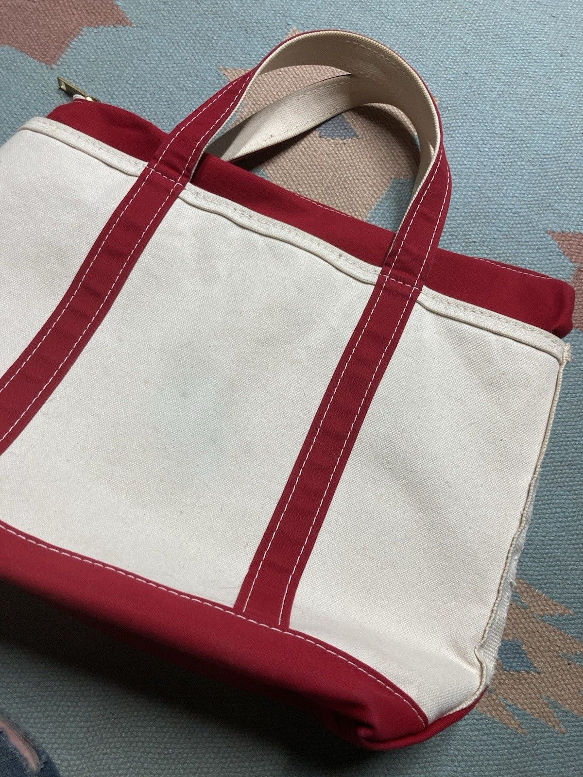 Vintage LL bean boat and tote canvas hand bag red zip USA large 16” Size ONE SIZE - 3 Thumbnail