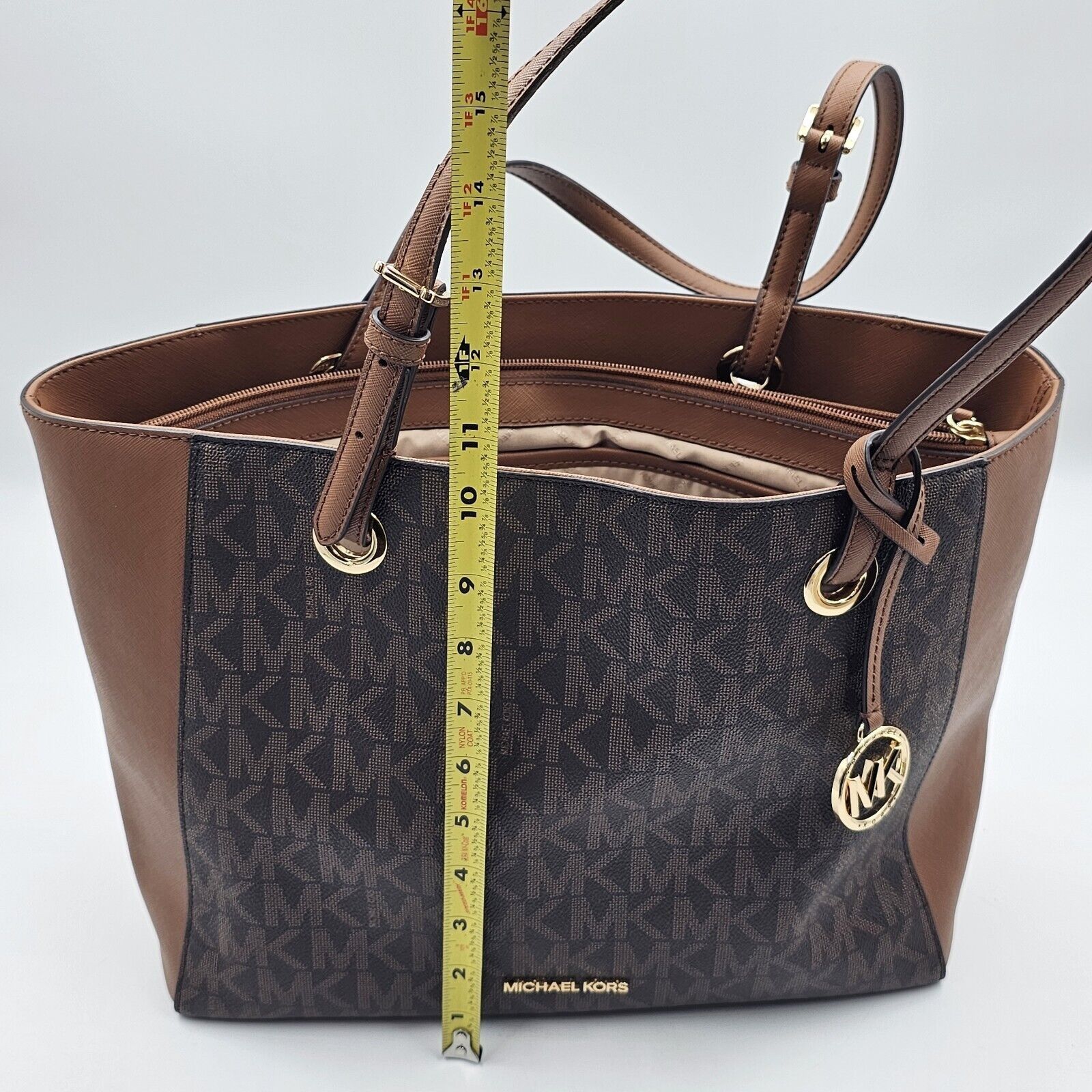 Michael Kors Michael Kors Walsh MK Logo Handbag Tote Purse Brown Tan Gold Size ONE SIZE - 12 Thumbnail