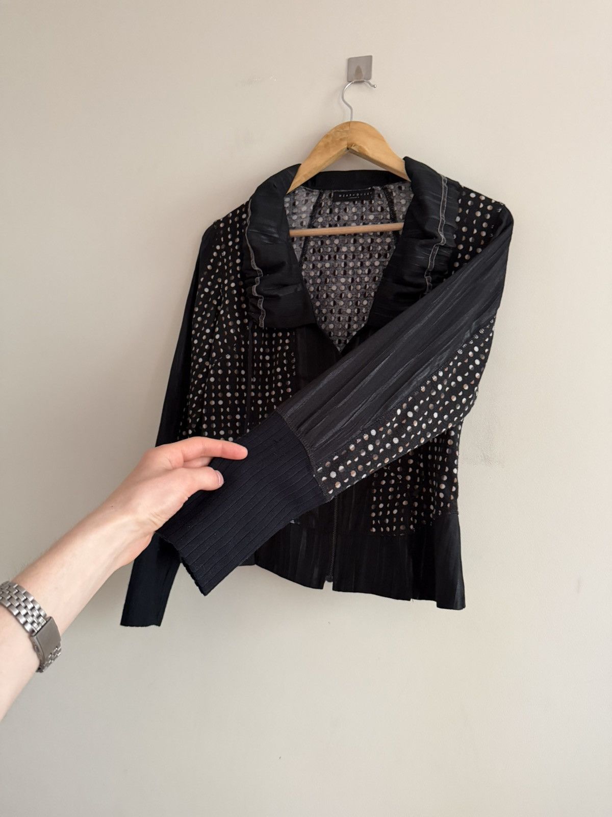 Vintage Vintage Lightweight Polka Dot Jacket Black Ruffle Size S / US 4 / IT 40 - 2 Thumbnail