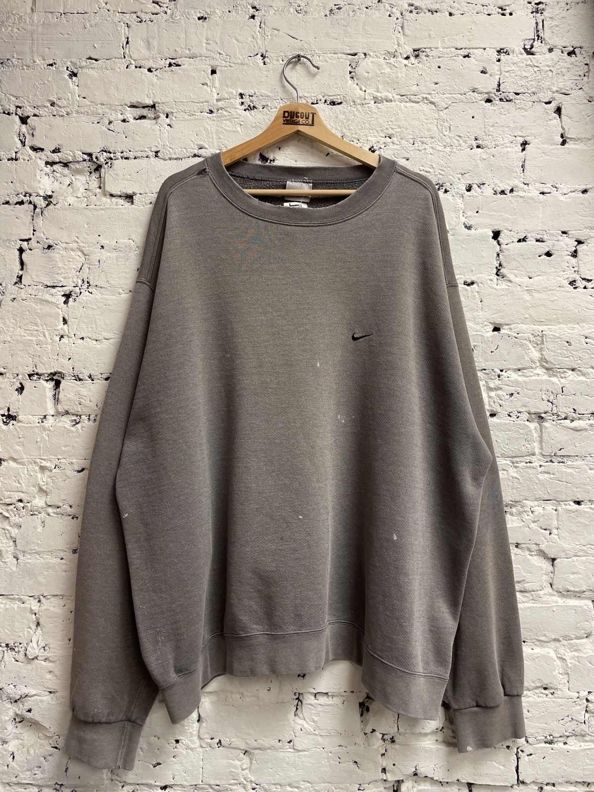 Image of Vintage Nike Charcoal Grey Paint Stain Swoosh Sweater, Men's (Size 2XL)