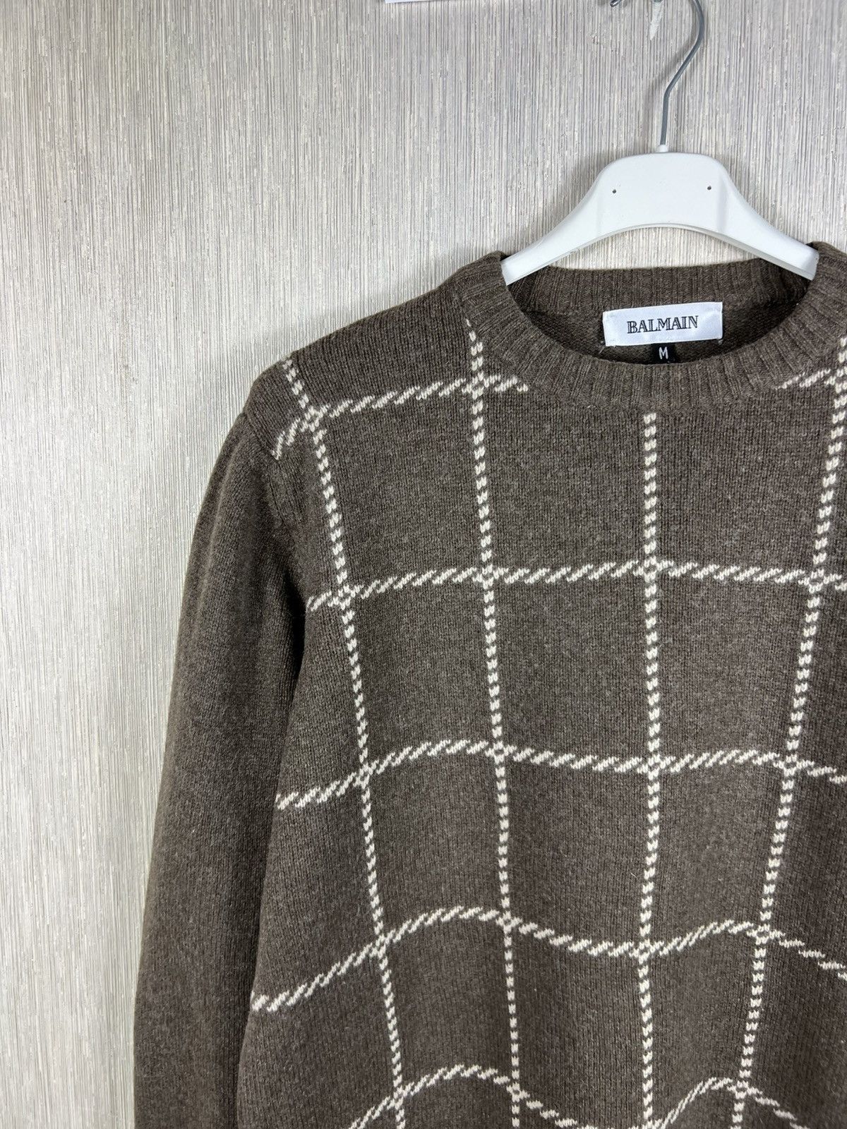 Balmain Vintage 90s Balmain wool checkered knit sweater cord knitted Size US M / EU 48-50 / 2 - 4 Thumbnail
