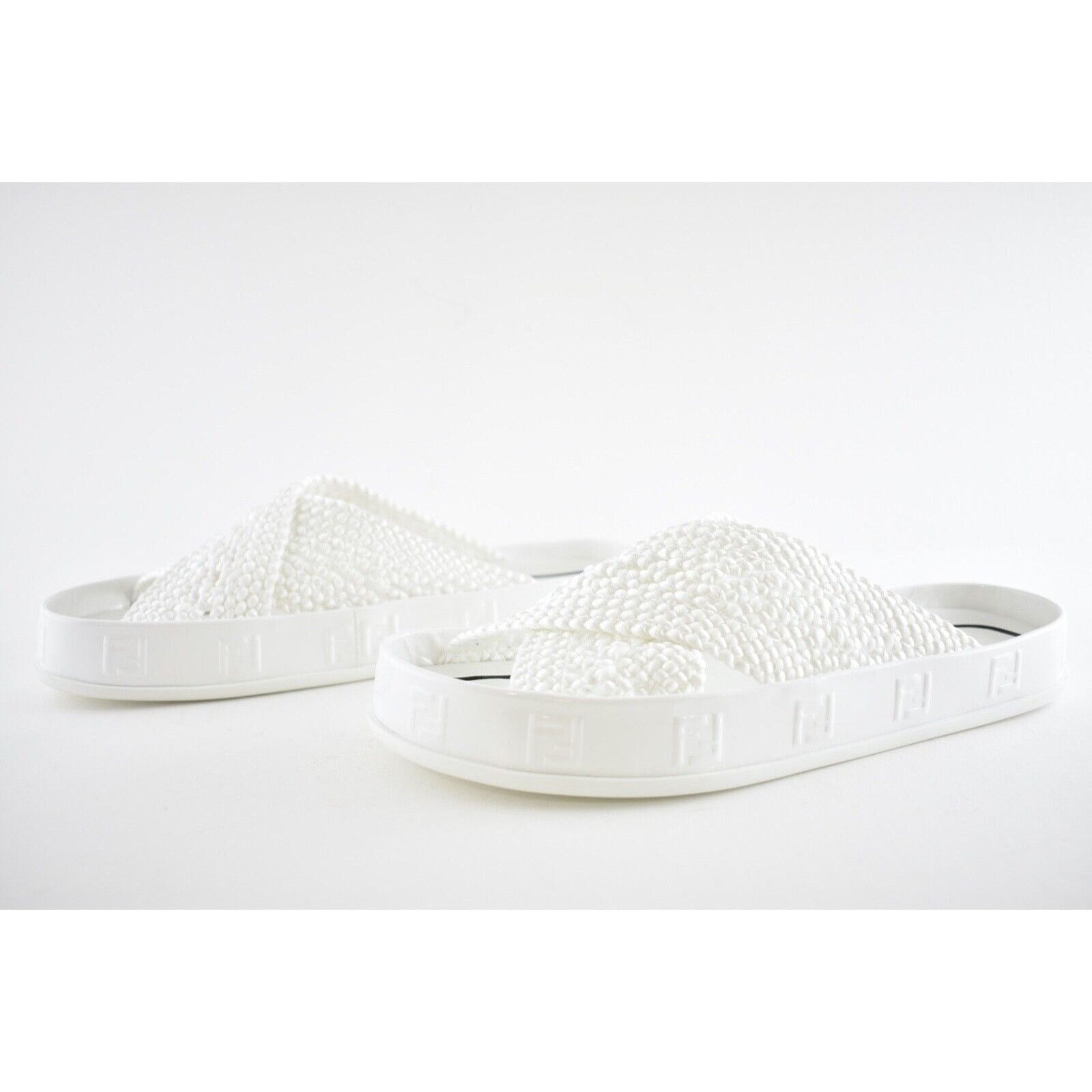 Fendi Fendi White Criss Cross Woven Logo Mule Slide Slip On Flat Size US 7 / IT 37 - 10 Thumbnail