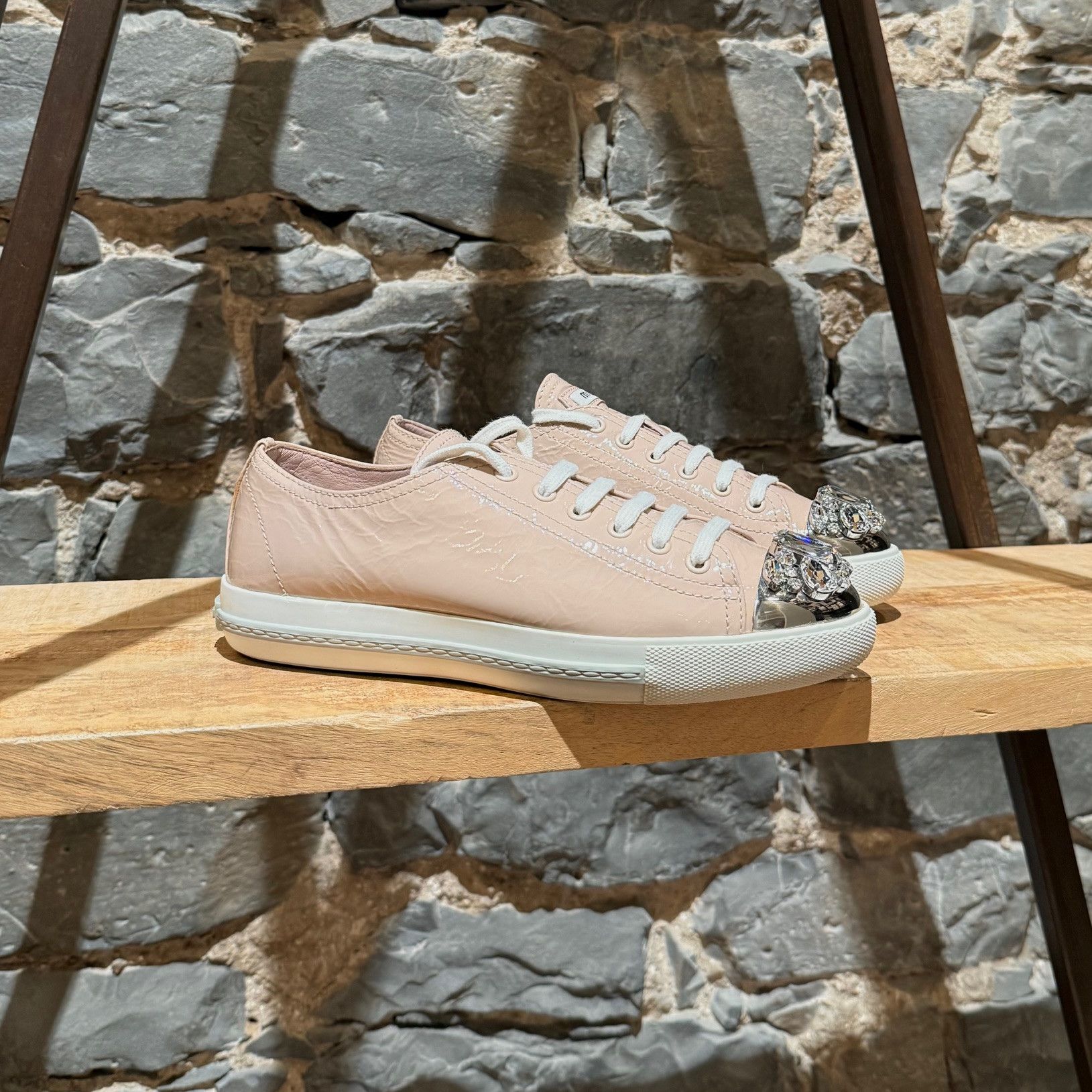 Miu Miu Miu Miu Nude Pink Patent Crystal Cap Top Sneakers Size US 8 / IT 38 - 1 Thumbnail