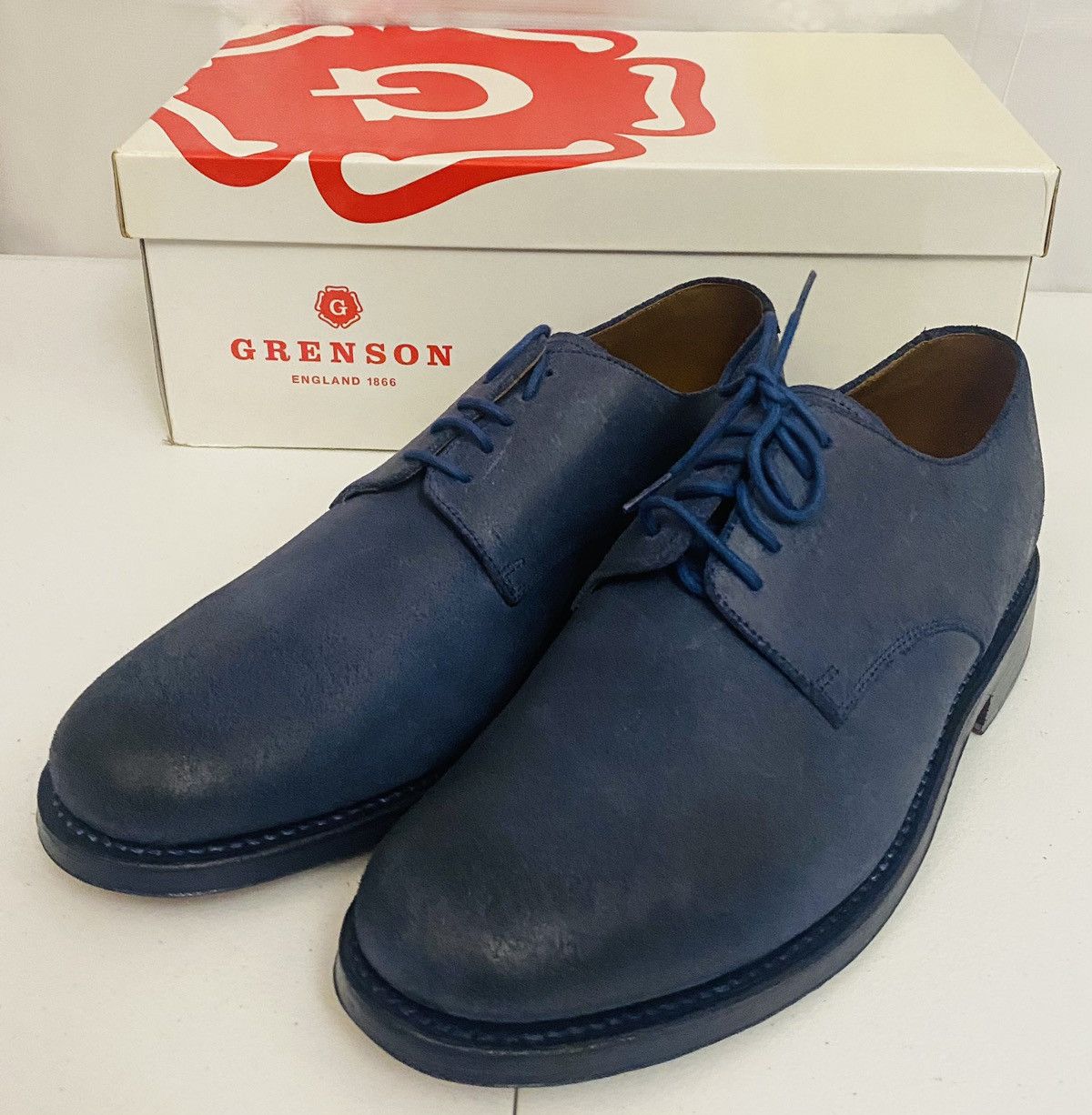 Grenson Grenson Blue Leather Burnished Toe Finnegan Derby 10 NIB Size US 10 / EU 43 - 1 Thumbnail