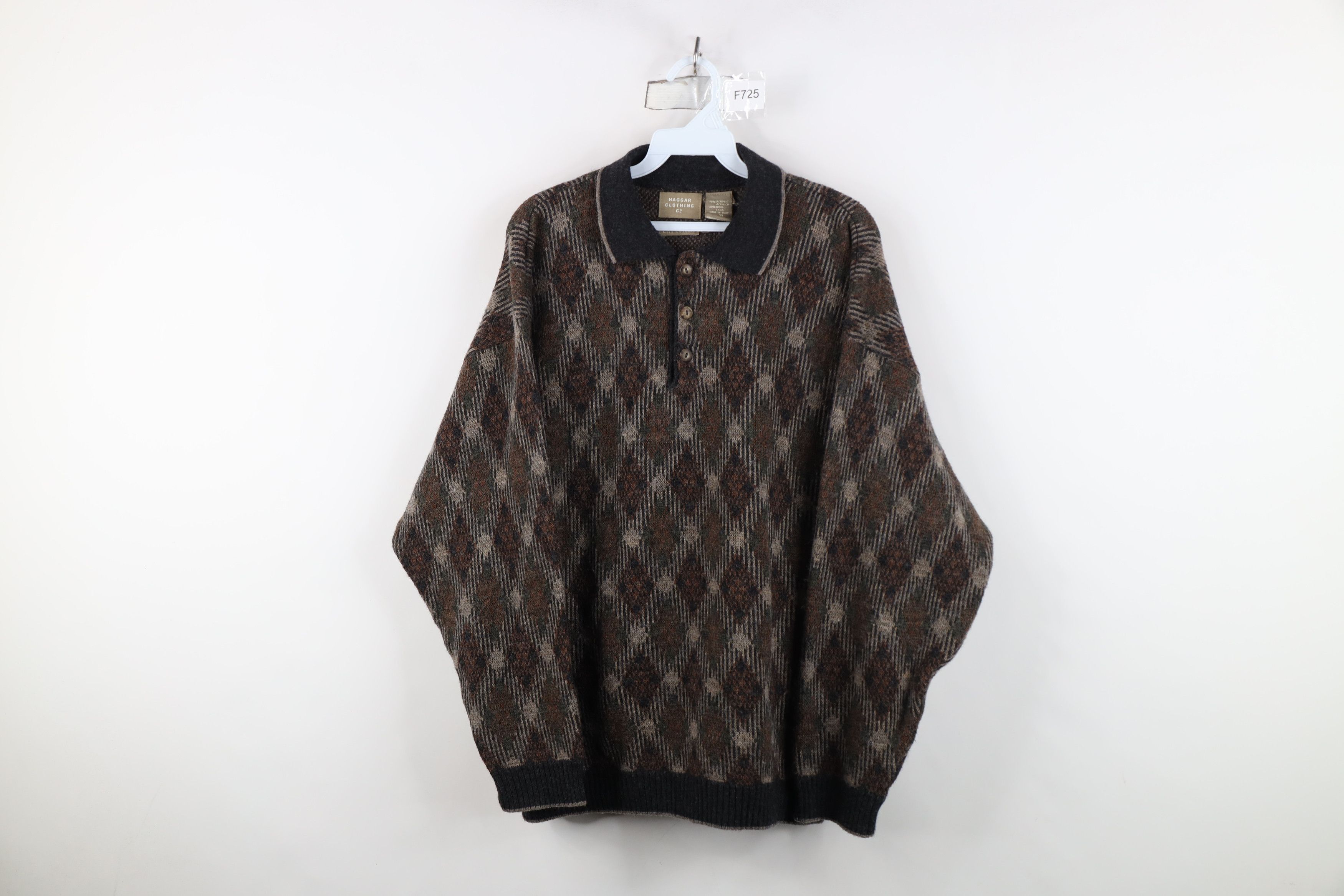 Vintage Vintage 90s Streetwear Blend Argyle Knit Collared Sweater Size US L / EU 52-54 / 3 - 1 Thumbnail