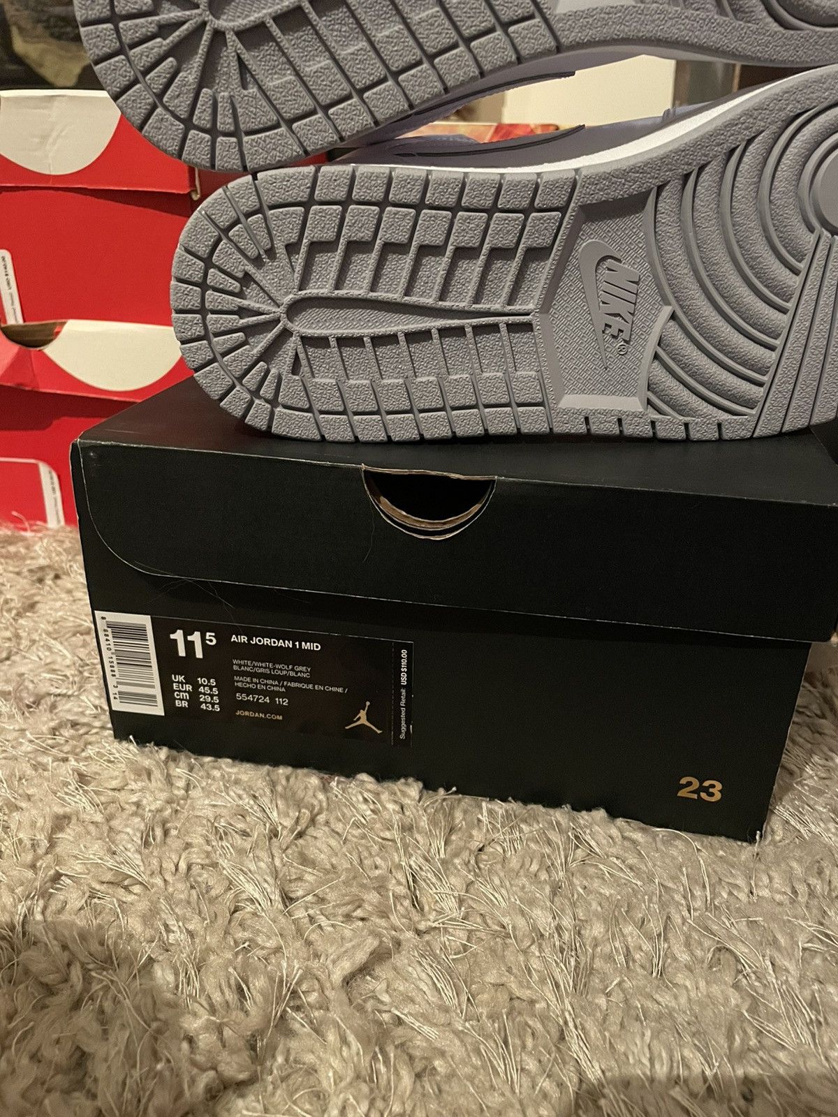 Jordan Brand Jordan 1 Mid White Wolf Grey Size US 11.5 / EU 44-45 - 8 Thumbnail