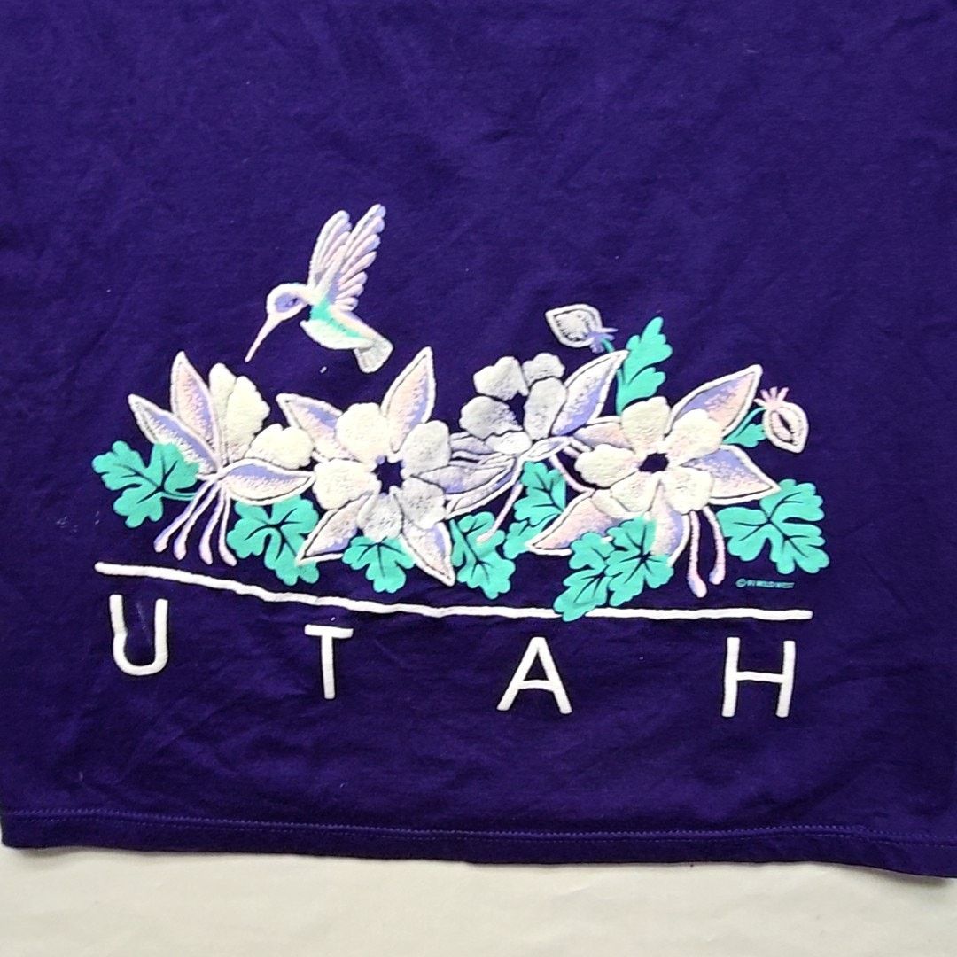 Jerzees Vintage Utah Graphic Hummingbird Purple Test Print M Shirt Size US M / EU 48-50 / 2 - 8 Thumbnail