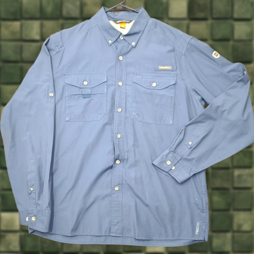 Eddie Bauer Eddie Bauer Sport Shop Shirt Mens Large Blue Long Sleeve FreeDry Moisture-Wicking Pockets Button-Up Fishing Hiking Casual Travel Shirt Size US L / EU 52-54 / 3 - 1 Thumbnail