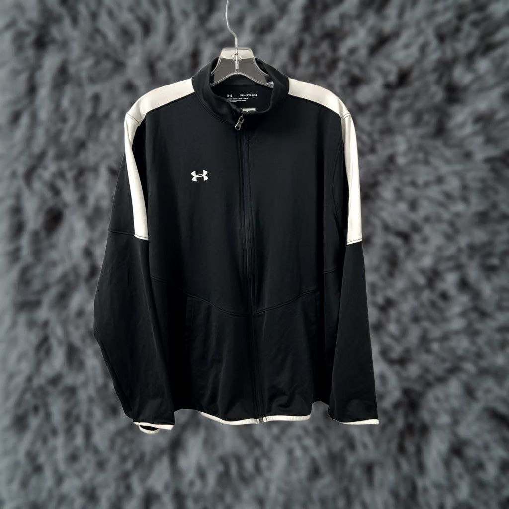 Under Armour Under Armour Track Jacket Mens 2XL Black White Full Zip Loose Fit Athletic L/S Size US XXL / EU 58 / 5 - 1 Thumbnail