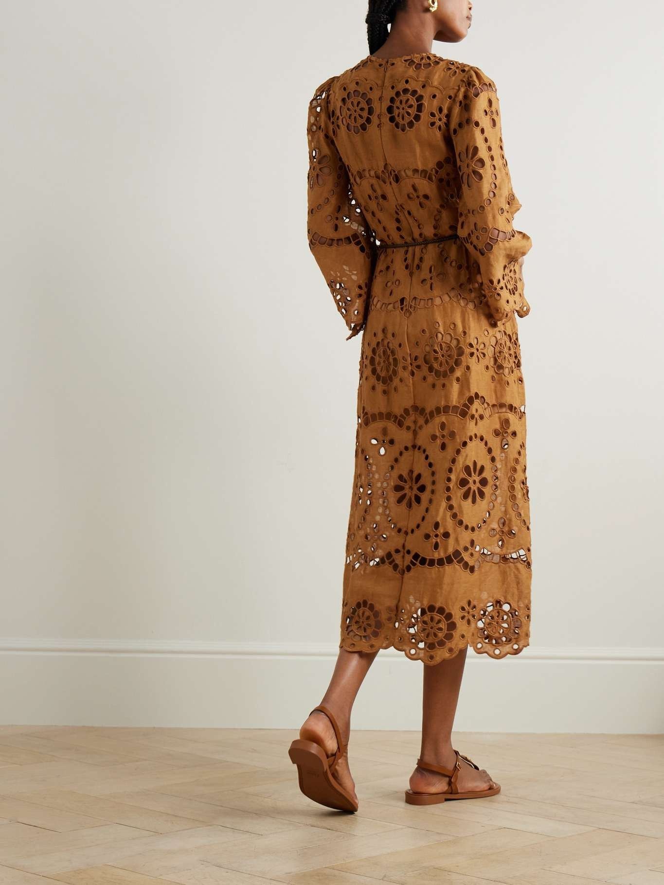Zimmermann oc11z0525 Pop Belted Scalloped Broderie Anglaise Midi Dress Size XS / US 0-2 / IT 36-38 - 3 Thumbnail