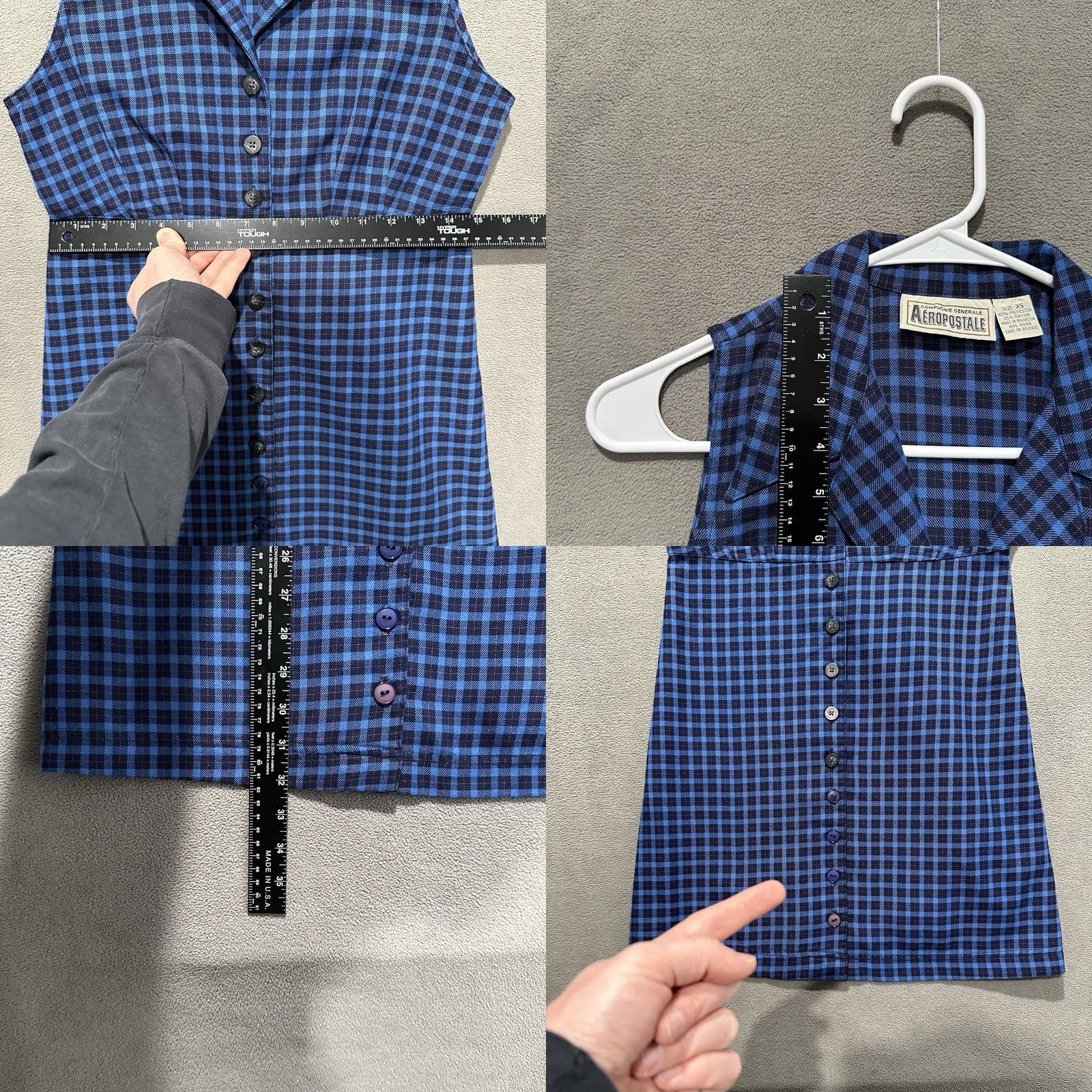 Aeropostale VINTAGE Aeropostale Mini Dress XS Blue Plaid Button Front Collared Rayon Womens Short Dress Size XS / US 0-2 / IT 36-38 - 8 Thumbnail