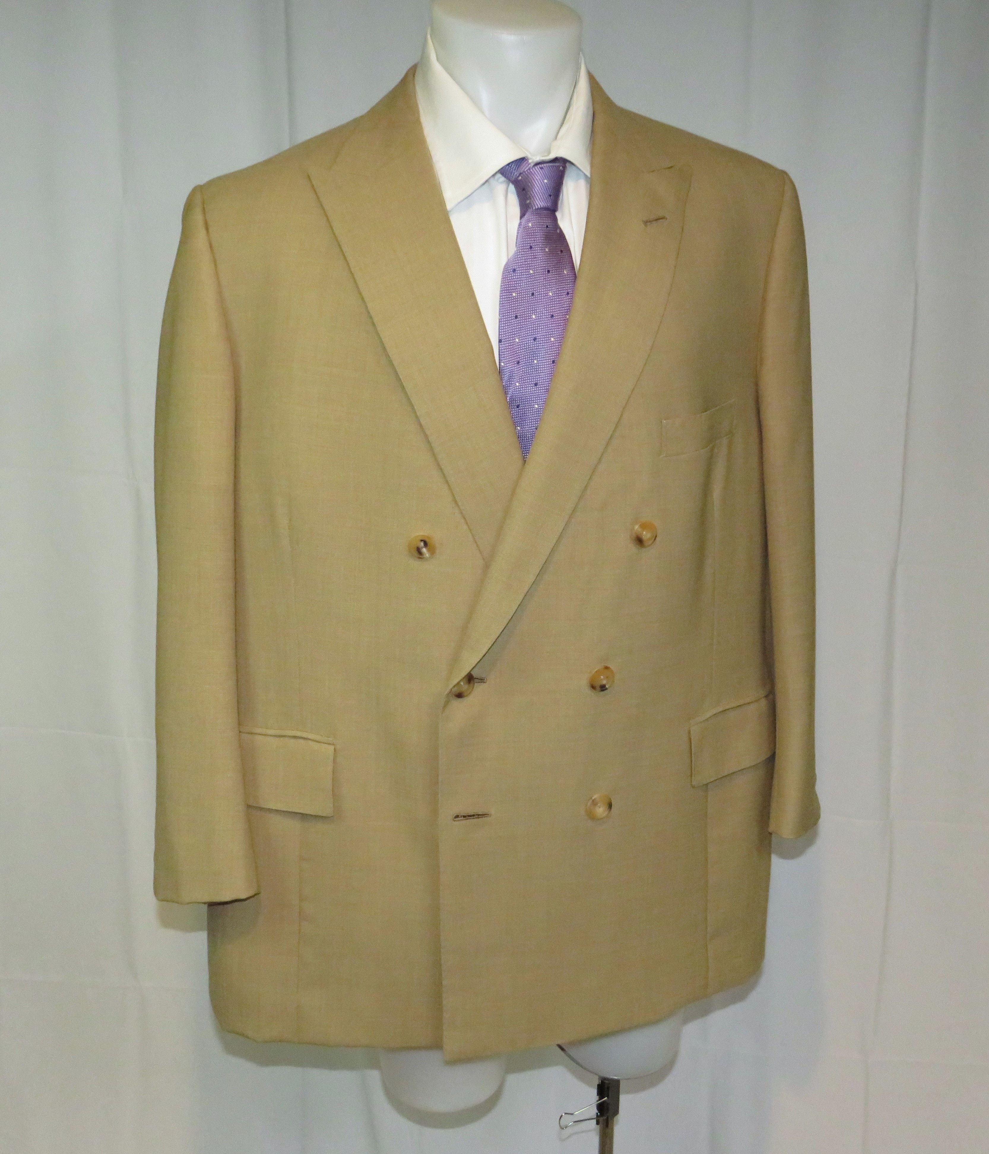 Henry Poole Bespoke Beige Hopsack Double Breasted Sport Coat 46R Size 46R - 10 Thumbnail