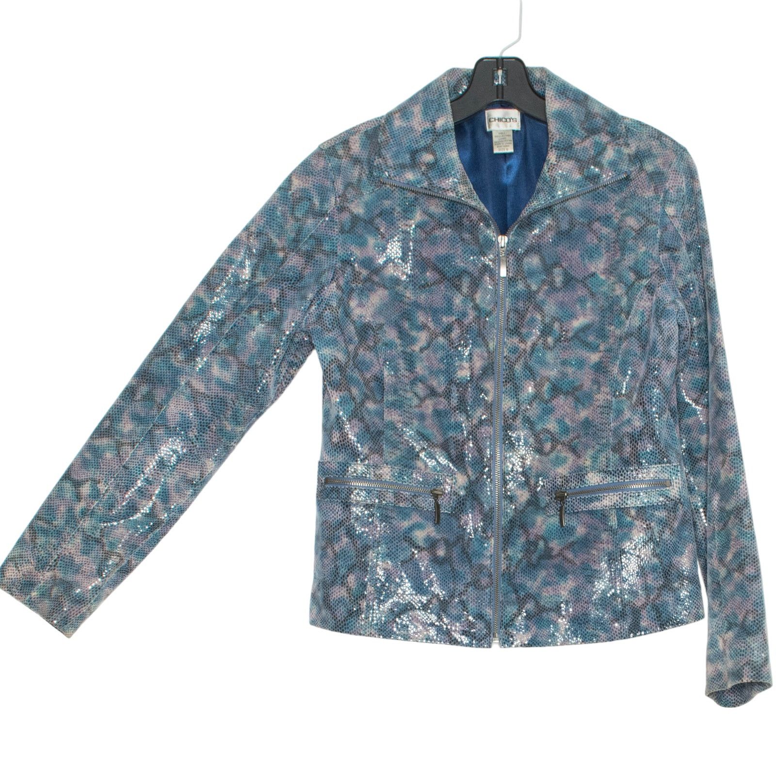 Chicos Chicos Metallic Leather Snake Print Moto Jacket Y2K 0 S 4 Size S / US 4 / IT 40 - 2 Thumbnail