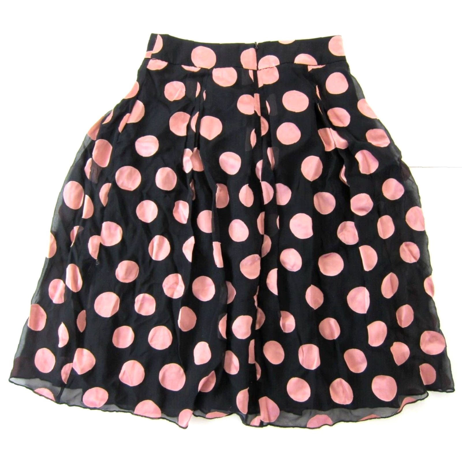Vintage J. Peterman Silk Pink Black Polka Dot A-Line Pleated Knee Length Skirt Women 4 Size 27" / US 4 / IT 40 - 2 Thumbnail