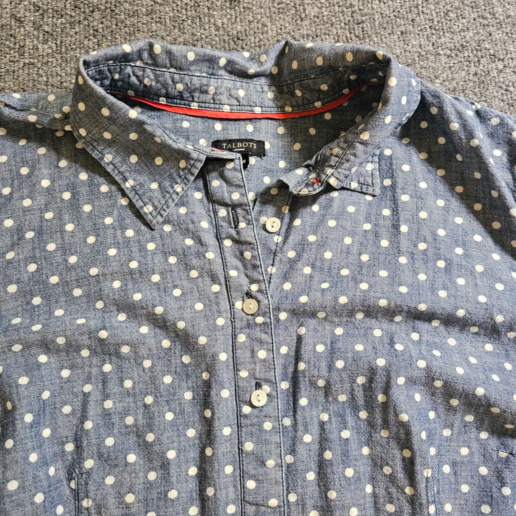 Talbots Talbots Top Womens 18W White Blue Polka Dot Button Long Sleeve Causal Career Shirt Size XXL / US 16-18 / IT 52-54 - 2 Thumbnail