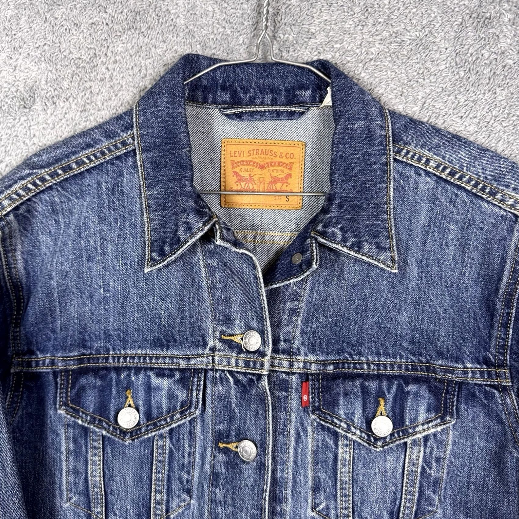 Levi's VINTAGE Levi's Trucker Denim Jacket Mens S Regular Blue 38 in Cotton Denim USA Western 80s 90s Biker Leather? No, exclude. Size US S / EU 44-46 / 1 - 4 Thumbnail