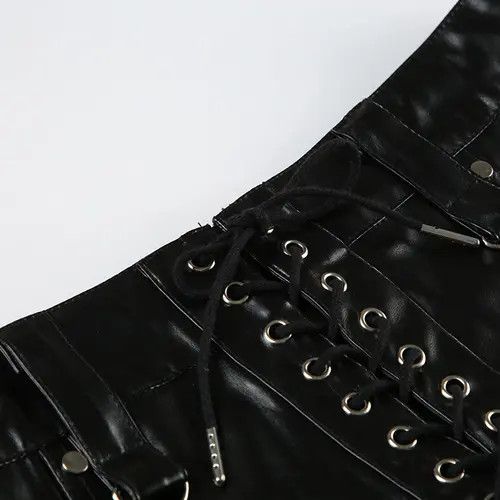 Japanese Brand Retro Patchwork Rivet PU Short Size 29" - 3 Thumbnail