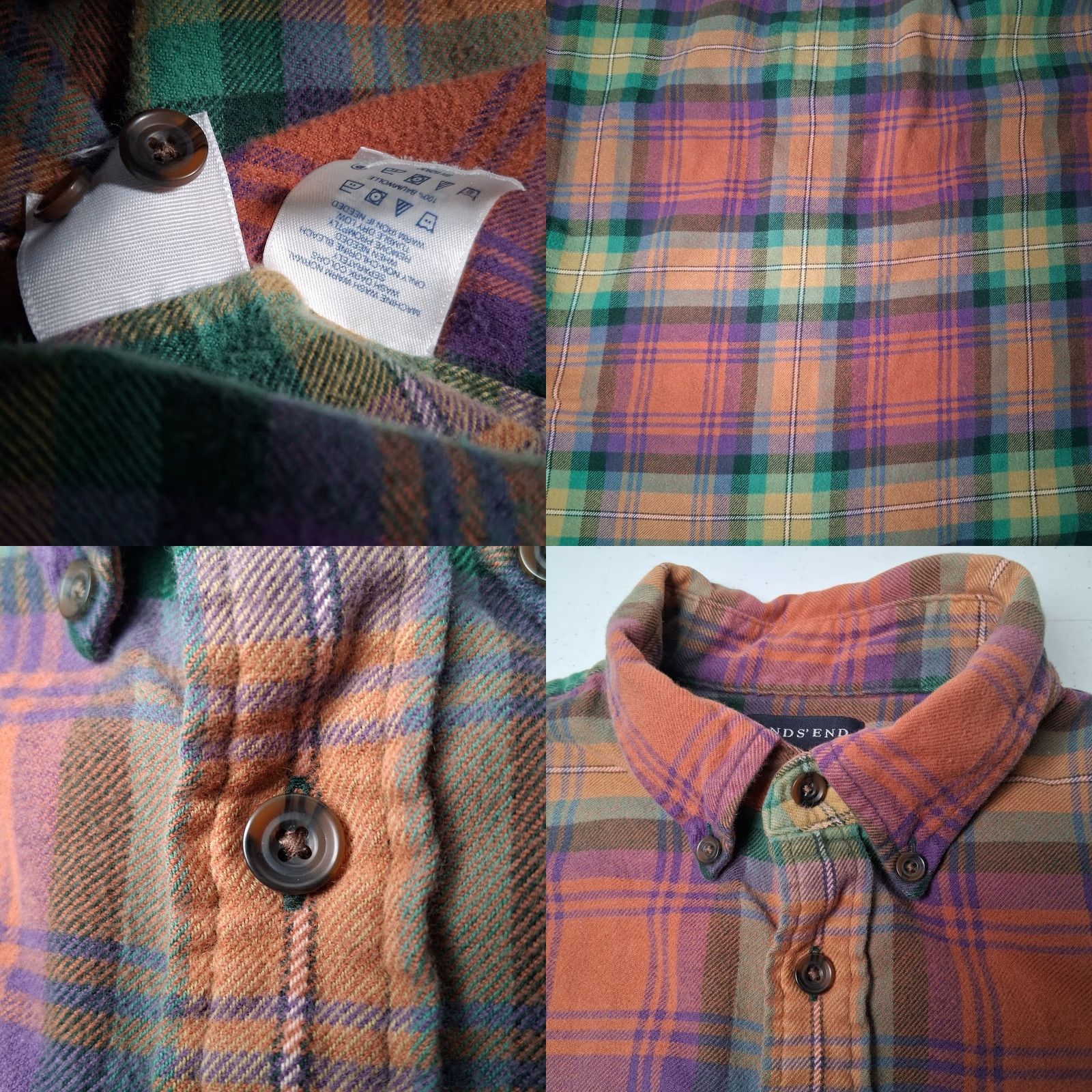 Lands' End Lands' End Flannel Shirt Men M 15-15 1/2 Rust Green Purple Button Down Workwear Plaid Long Sleeve Casual Size US M / EU 48-50 / 2 - 8 Thumbnail