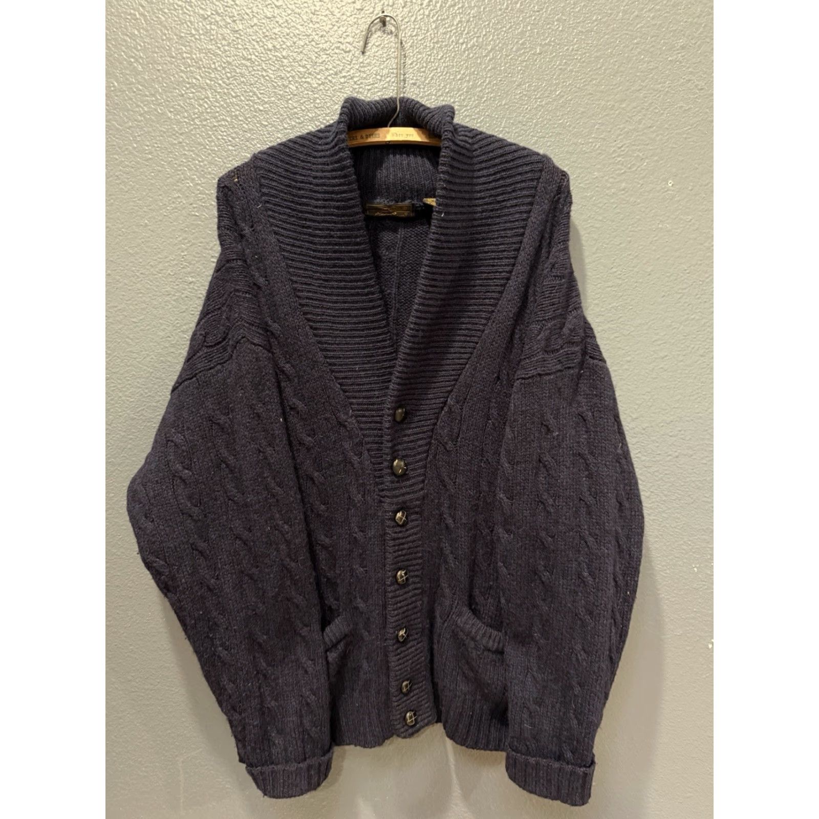 Eddie Bauer VINTAGE Eddie Bauer Wool Cable-Knit Cardigan Sweater L Blue 90s Mens Men’s Wool Camper Size US L / EU 52-54 / 3 - 4 Thumbnail