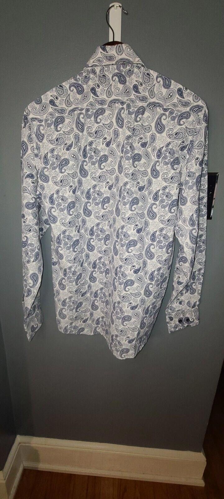 Designer Azure Milano Men White Shirt With Paisley Print Cotton Small Size 36R - 8 Thumbnail
