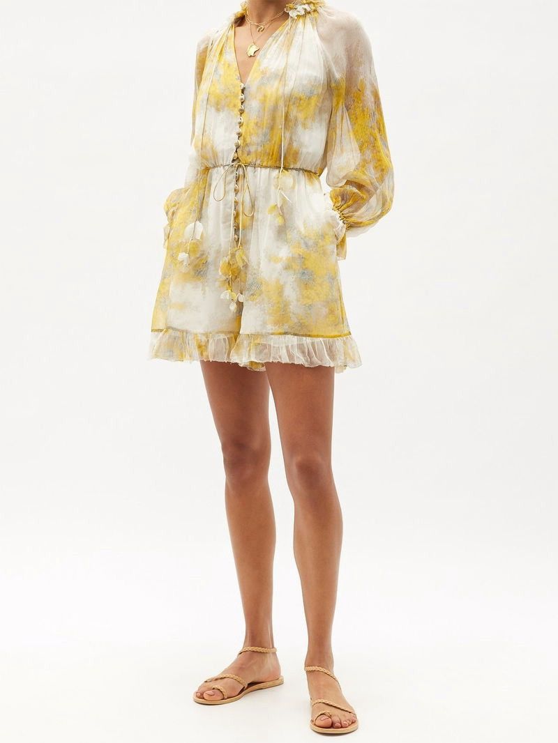 Zimmermann ZIMMERMANN Botanica Wattle-Print Silk-Georgette Playsuit Size M / US 6-8 / IT 42-44 - 2 Thumbnail