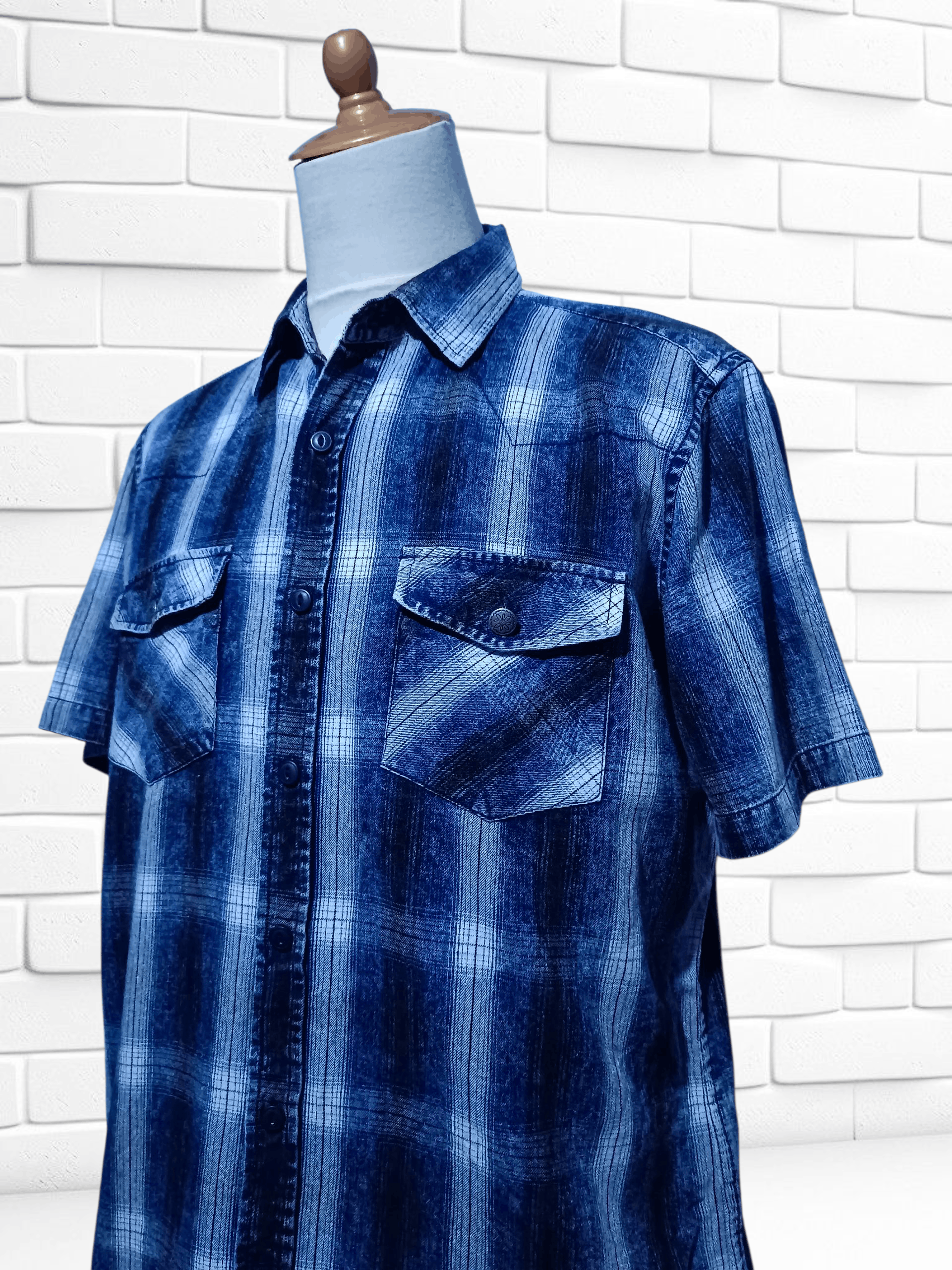 Japanese Brand Vintage Spinash Indigo Wash Check Western Style Size US L / EU 52-54 / 3 - 2 Thumbnail