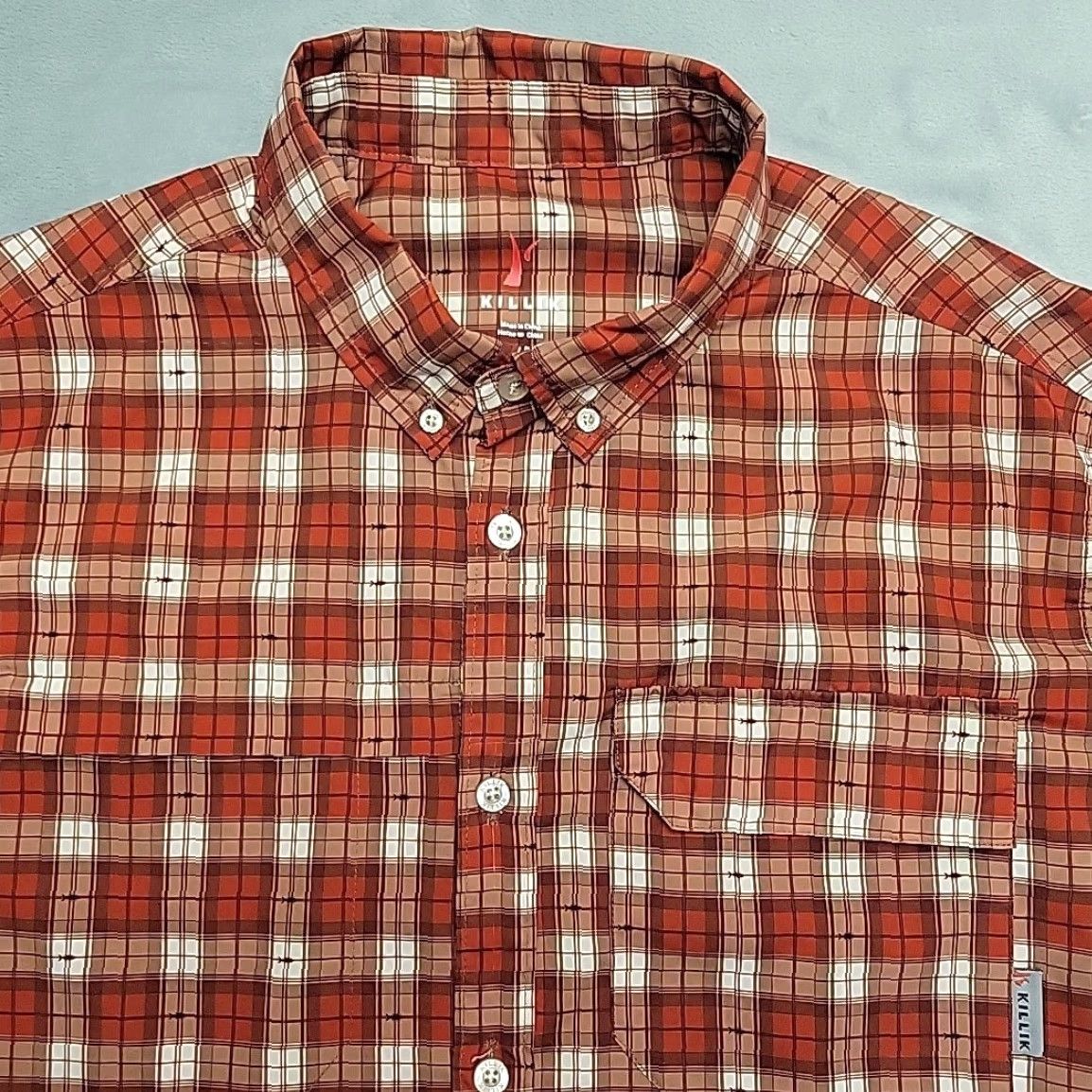 Vintage Killik Shirt Men L Red Plaid Short Sleeve Button-Up Outdoor Performance Fishing UV Breathable Pockets Casual 90s? (But must not add new info) Size US L / EU 52-54 / 3 - 2 Thumbnail