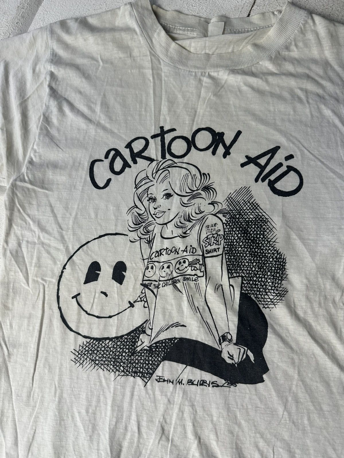 Vintage 80s 🚨 CARTOON AID WHITE BIG LOGO ARCHIVE PAPER THIN TEE Size US S / EU 44-46 / 1 - 5 Thumbnail