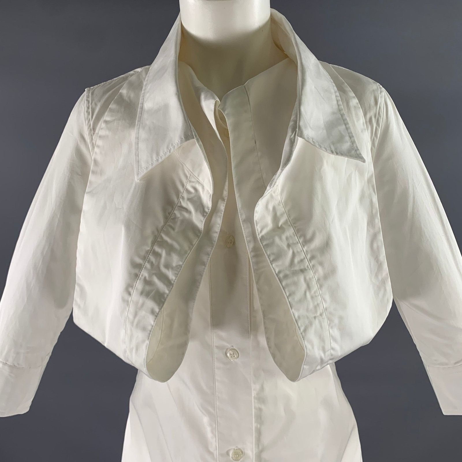 Lourdes LOURDES Size S White Cotton Button Up Knee-Length Dress Size S / US 4 / IT 40 - 2 Thumbnail