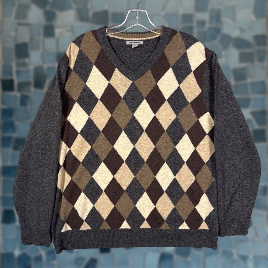 Johnston & Murphy Johnston & Murphy Sweater Mens XL 100% Lambswool V Neck Argyle Pullover Knit Size US XL / EU 56 / 4 - 1 Thumbnail