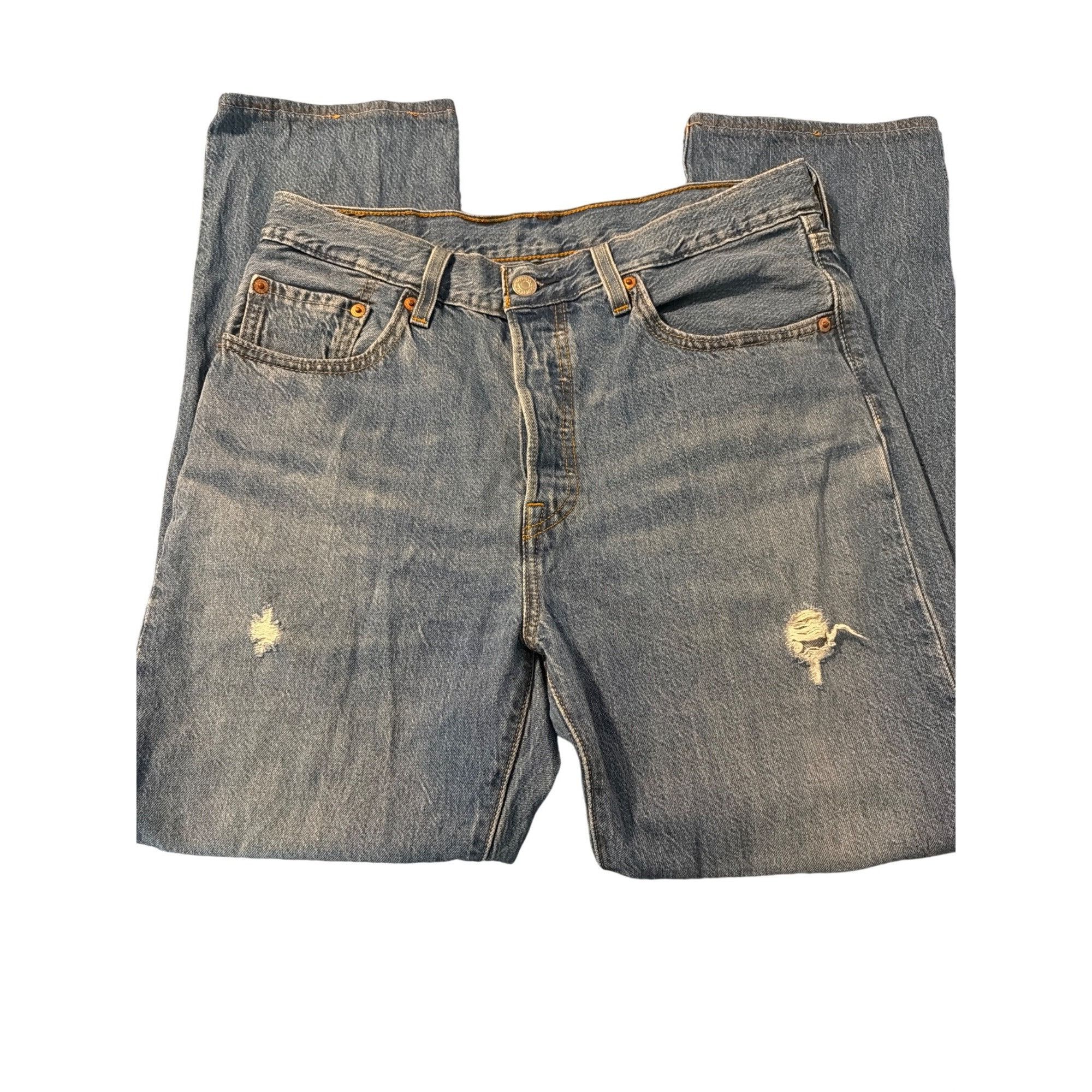 Levi's Levis 501 Button Fly Distressed Blue Denim Jeans Holes Cotto Size US 28 / EU 44 - 2 Thumbnail
