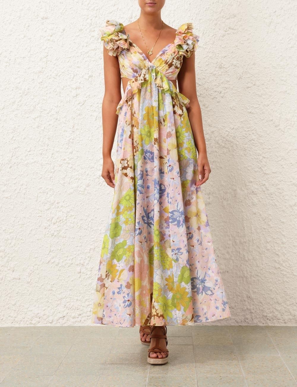 Zimmermann oc11z0525 Pop Ruffle Sleeve Midi Dress in Multicolor Size L / US 10 / IT 46 - 2 Thumbnail