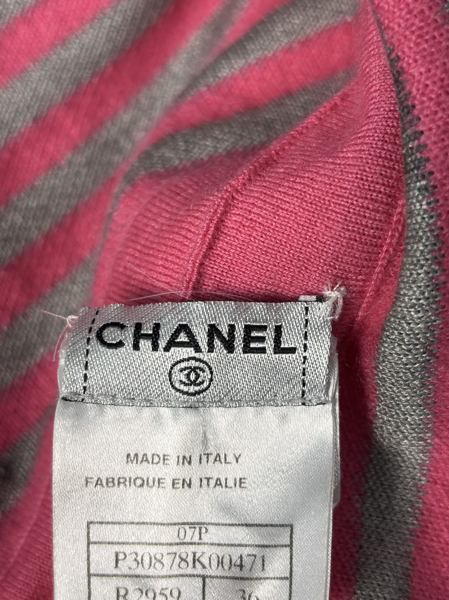 Chanel CHANEL Pink & Grey Striped Cashmere Silk Knit Cardigan Size XS / US 0-2 / IT 36-38 - 4 Thumbnail