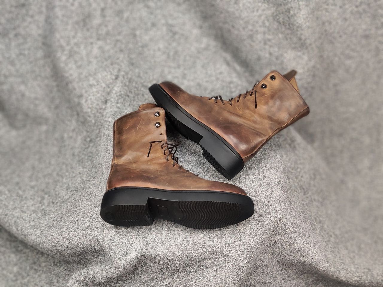 Lemargo Design Combat Leather Brown Lace Up Zip Womens Boots