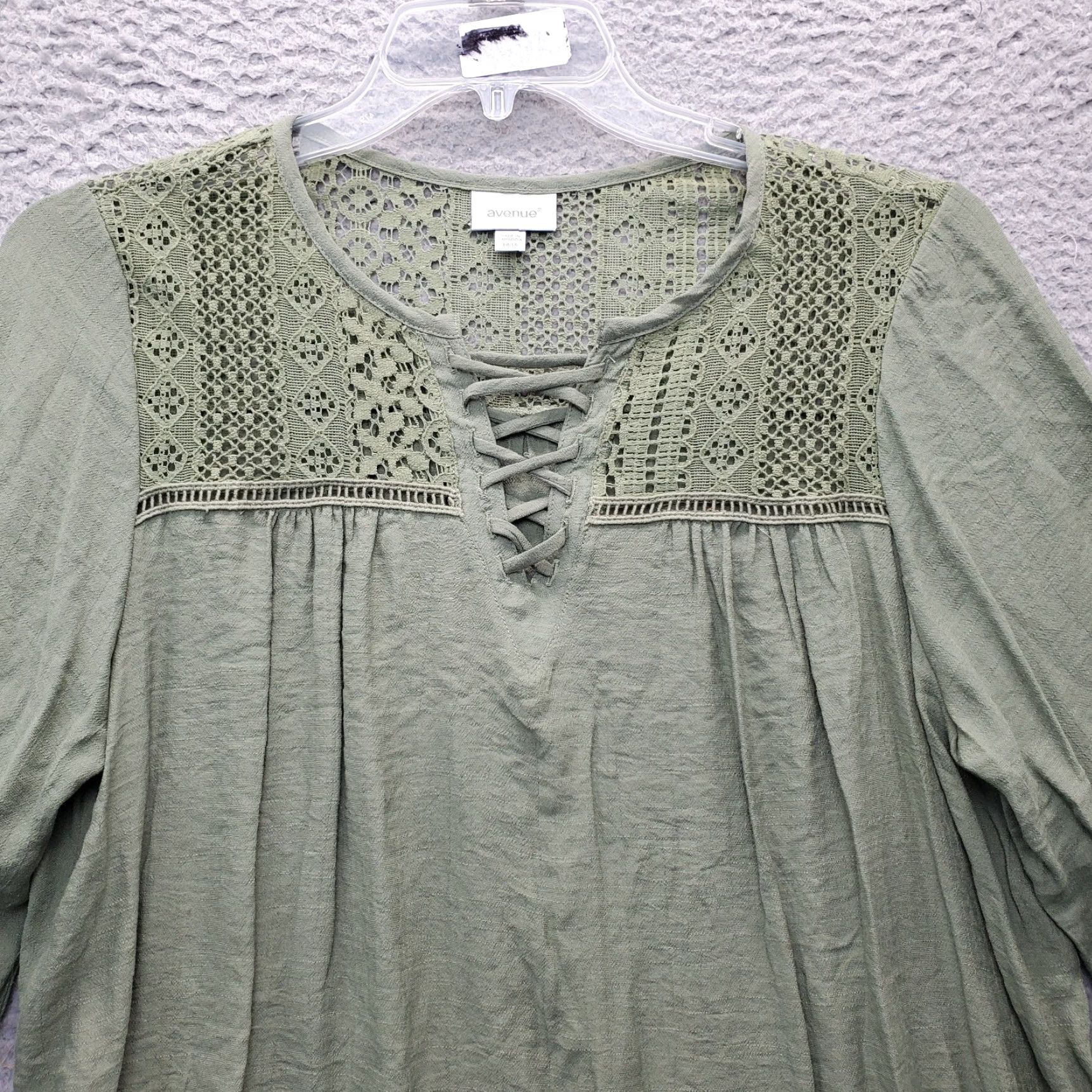 Avenue Avenue Womens Blouse Top Green Size 14/16 Pleated Lace Up V Neck Casual Pullover Shirt Size XL / US 12-14 / IT 48-50 - 3 Thumbnail