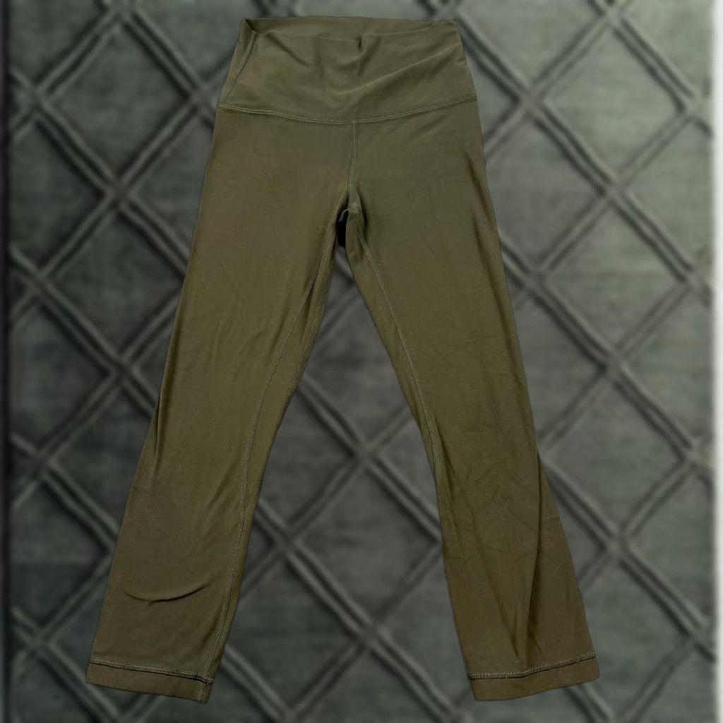 Lululemon Pants Womens 4 Green Groove Flare Yoga High Rise Activewear Gym Branded Logo Flared Leg Olive Green (Size 27)