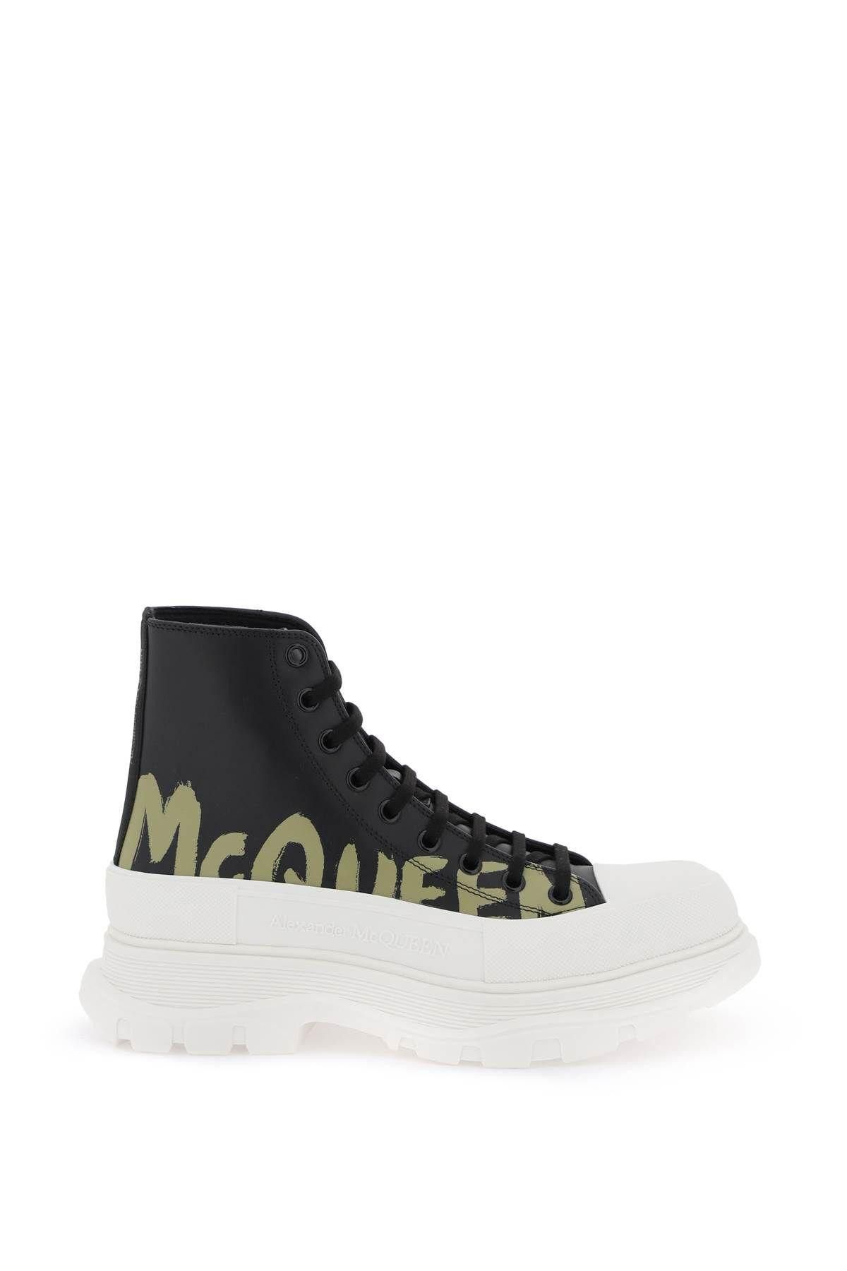 image of Alexander Mcqueen 'tread Slick Graffiti' Ankle Boots Size Eu 42 For Men in Khaki/Black