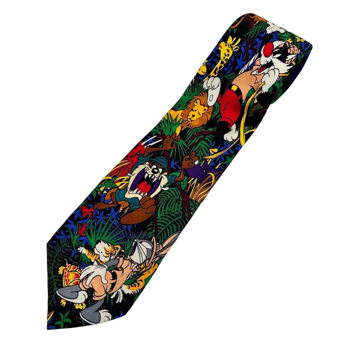 Warner Bros Vintage 1993 Looney Tunes Jungle 100% Silk Tie Size ONE SIZE - 1 Thumbnail