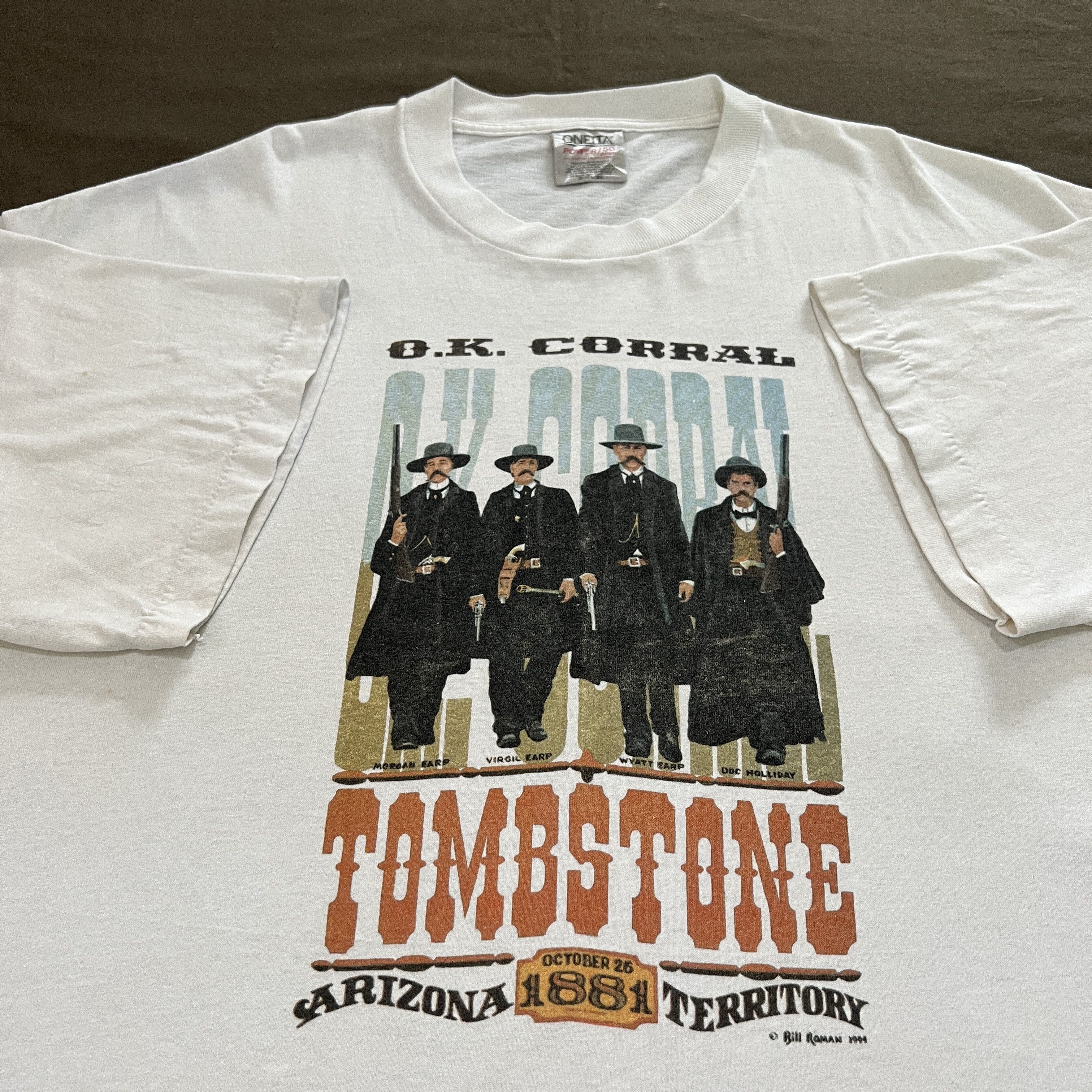 image of Mafia x Movie Vintage 90's Tombstone Cowboy Movie Promo Tee Shirt in White, Men's (Size 2XL)