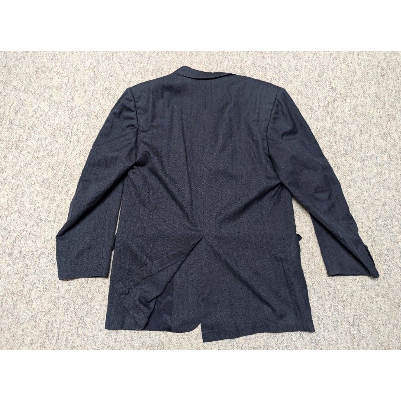 Brooks Brothers VINTAGE Brooks Brothers blazer 46L Blue Wool Tweed Herringbone Tailored 3-Button Notch Single-Breasted USA Made Mens Blazer Size 46R - 3 Thumbnail